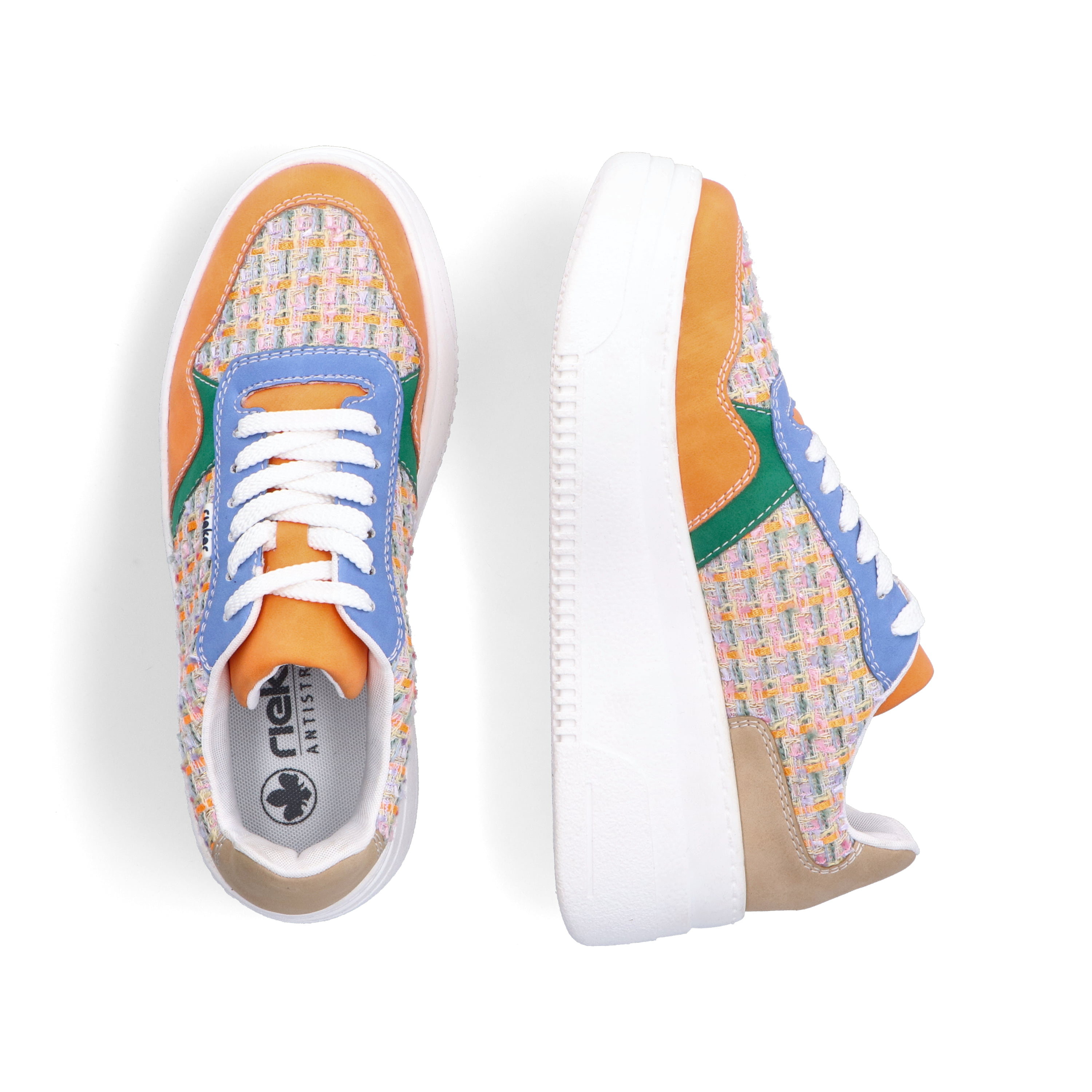 Rieker Damen Sneaker Low multi-orange-smaragdgrün
