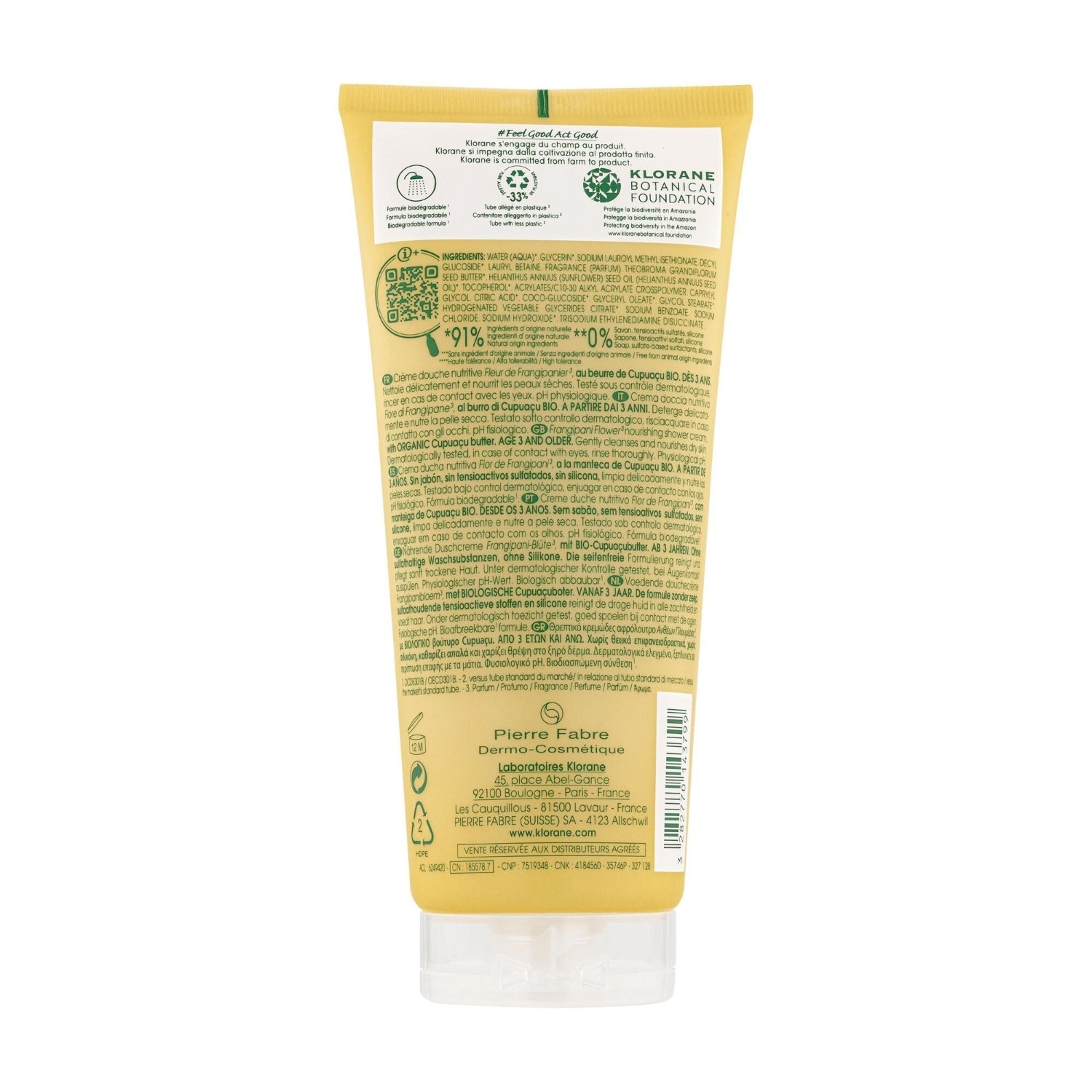 Klorane Organic Cupuaçu Shower Cream - Frangipani Flower