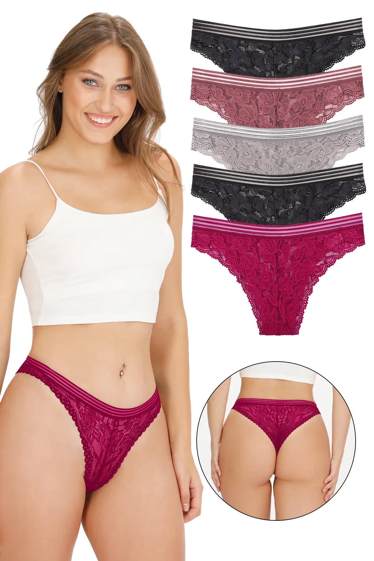 Sensu  5-teiliges Damen-Slip-Set aus Vollspitze
