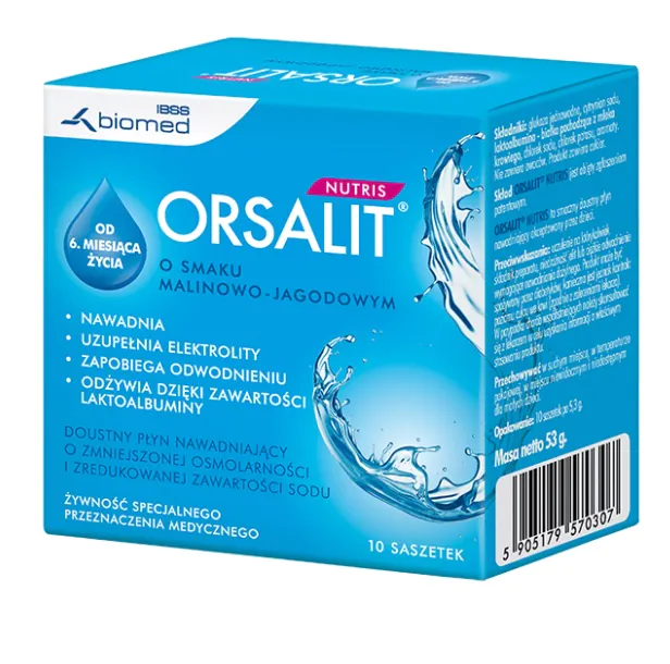 „Orsalit Nutris Hydration“ maišeliai su aviečių ir mėlynių skoniu
