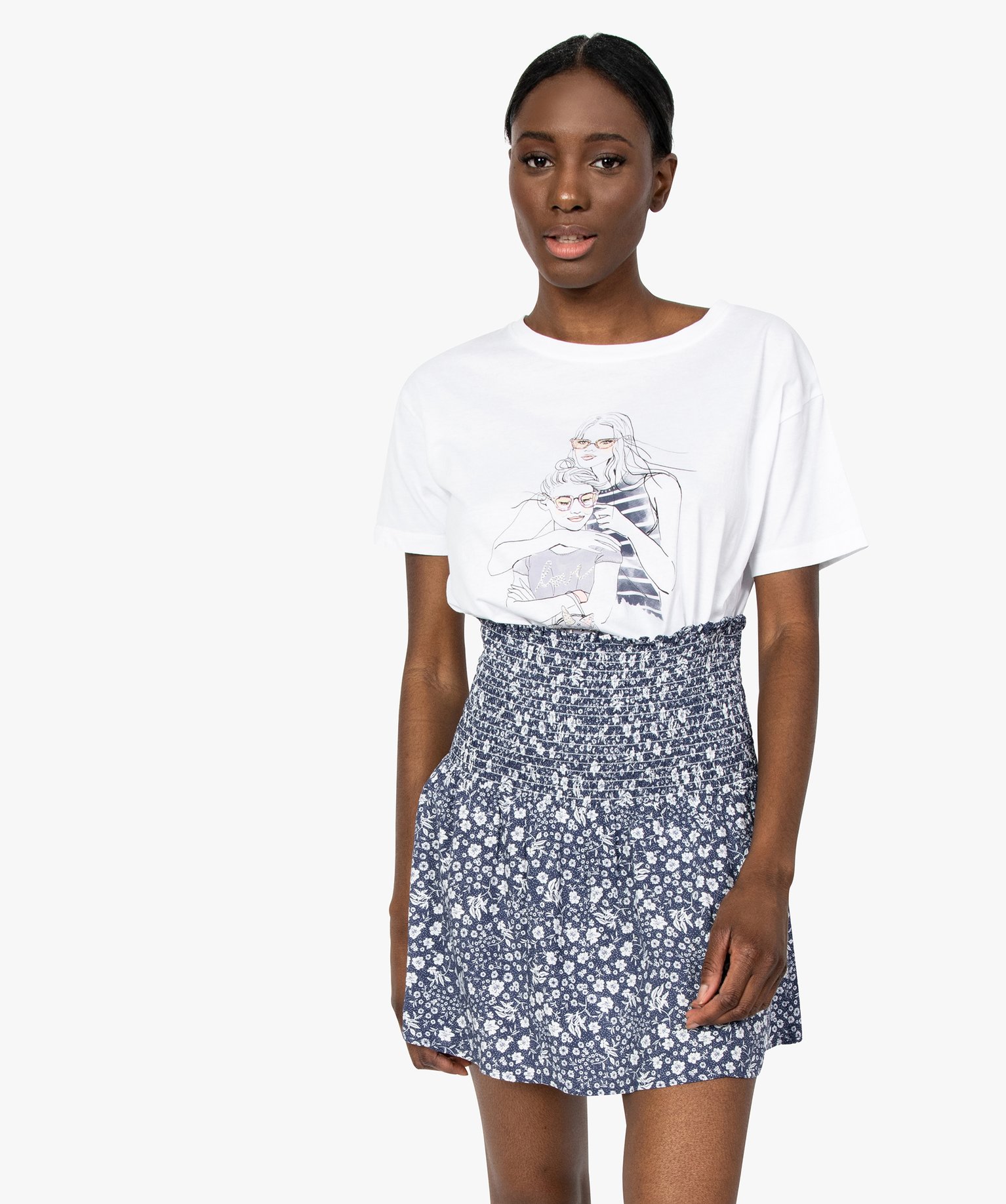 Tee-shirt femme avec motif mère fille et strass imprime | GEMO