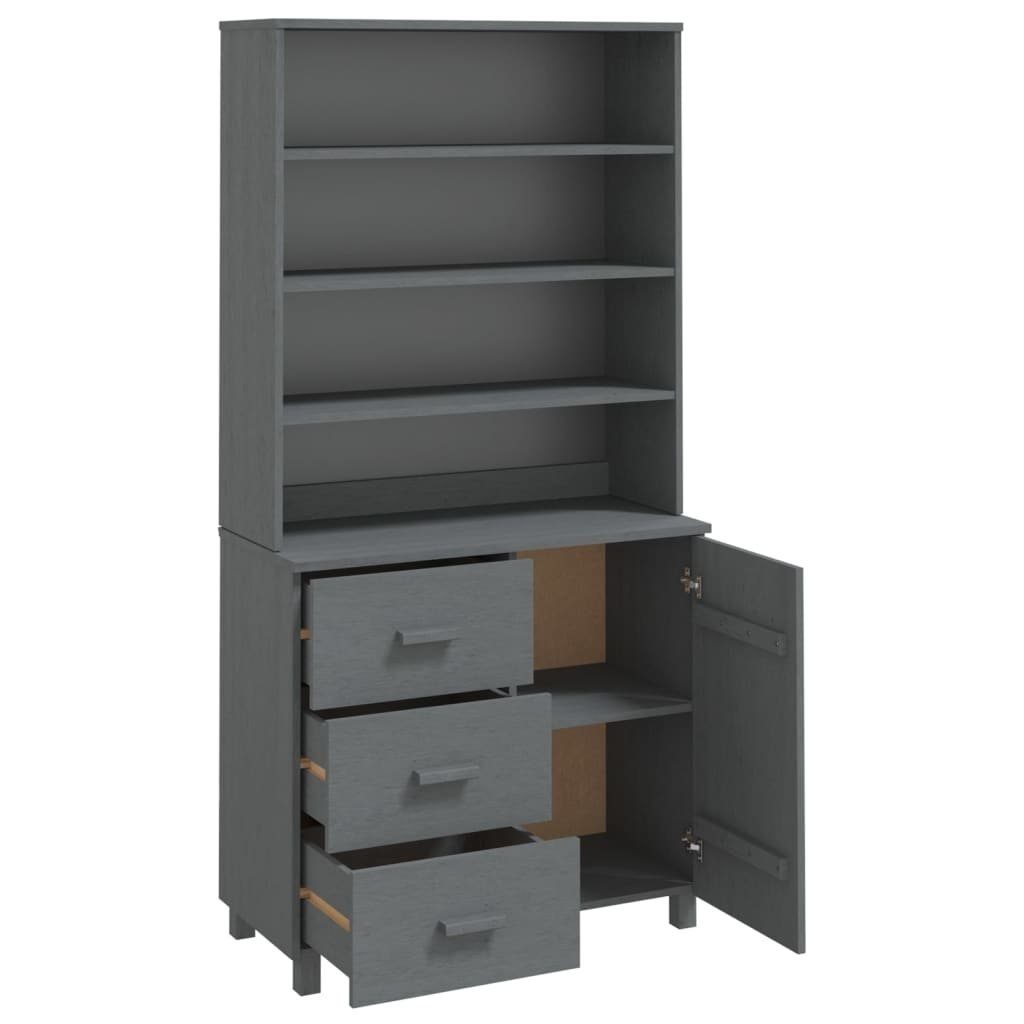 möbelando Küchenbuffet Trier (B/H/T 90 x 180 x 40 cm) aus Kiefer in Dunkelgrau mit 3 Schubladen und einer Tür