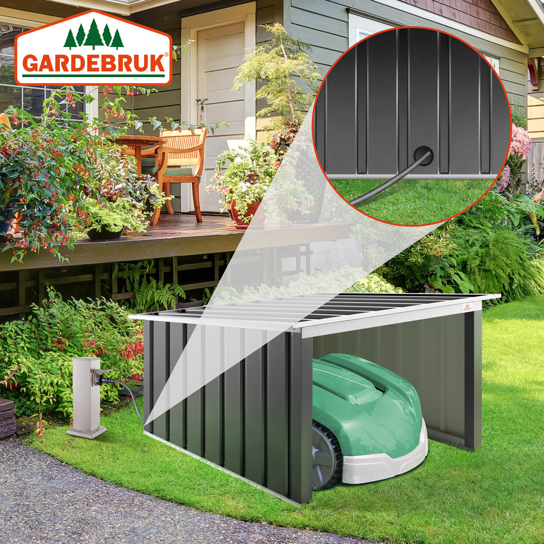 Casaria Gardebruk® Mähroboter Garage Anthrazit Metall 89x90x54cm
