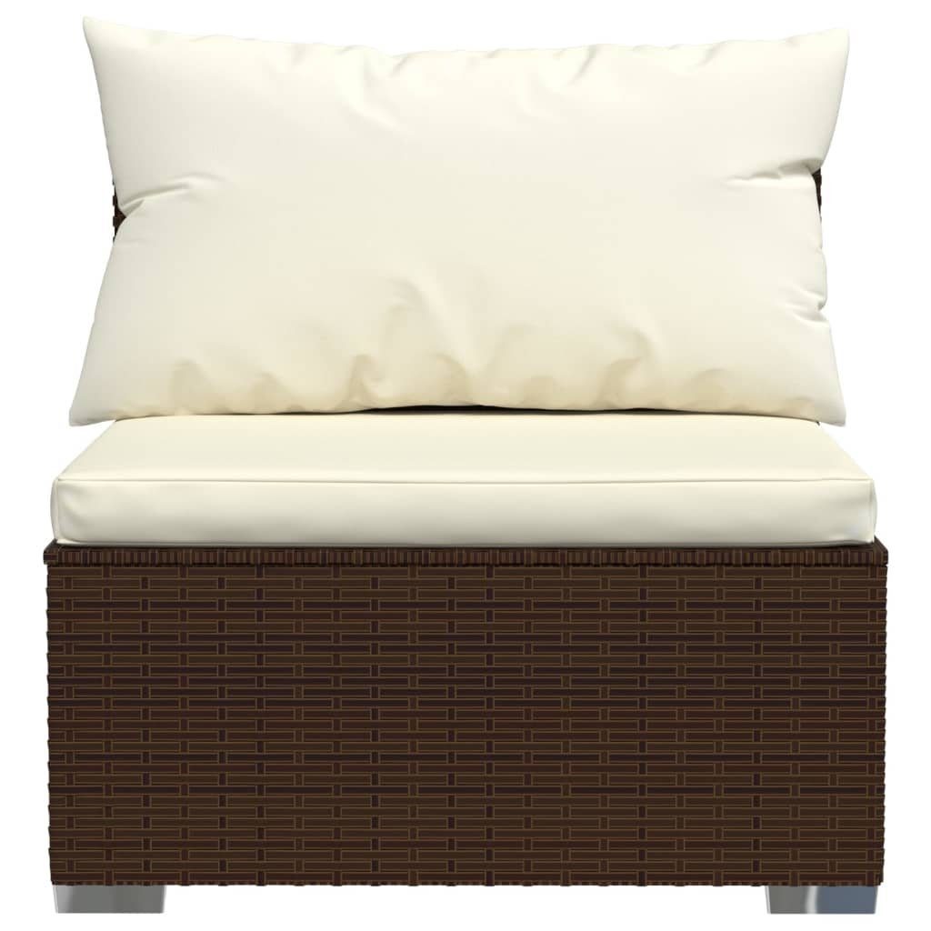 vidaXL Loungesofa Garten-Mittelsofa mit Kissen Braun Poly Rattan, 1 Teile