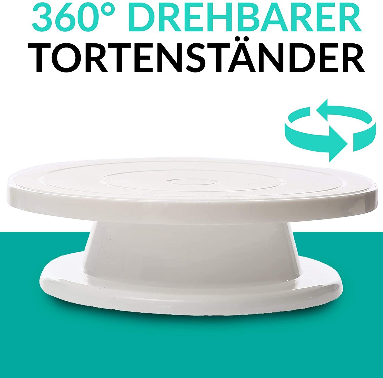 Praknu Tortenplatte 4Tlg Tortenplatte Drehbar Set, Plastik-Edelstahl, (Set, 4-tlg), inkl. Tortenheber, Streichpalette und Tortenschneider, Edelstahl - Spülmaschinenfest
