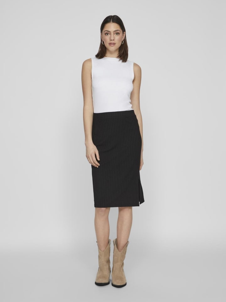 Vila Gerippter Jersey Bleistift Rock High Waist Midi Skirt in Schwarz günstig kaufen