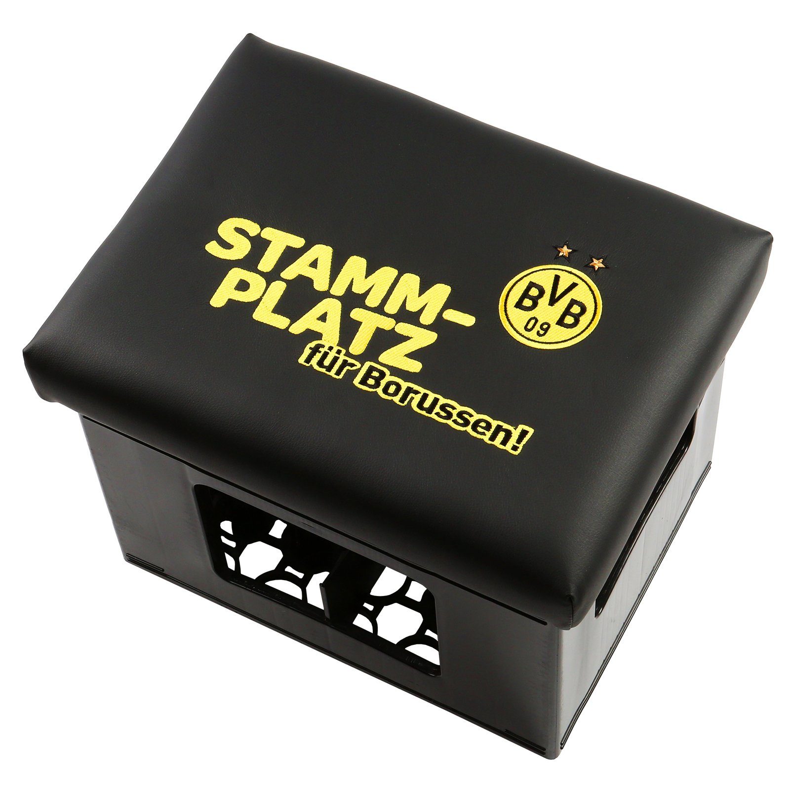 BierEx Sitzhocker Borussia Dortmund Bierkasten Sitzkissen BVB 09 Stammplatz Bierkiste (1 St)
