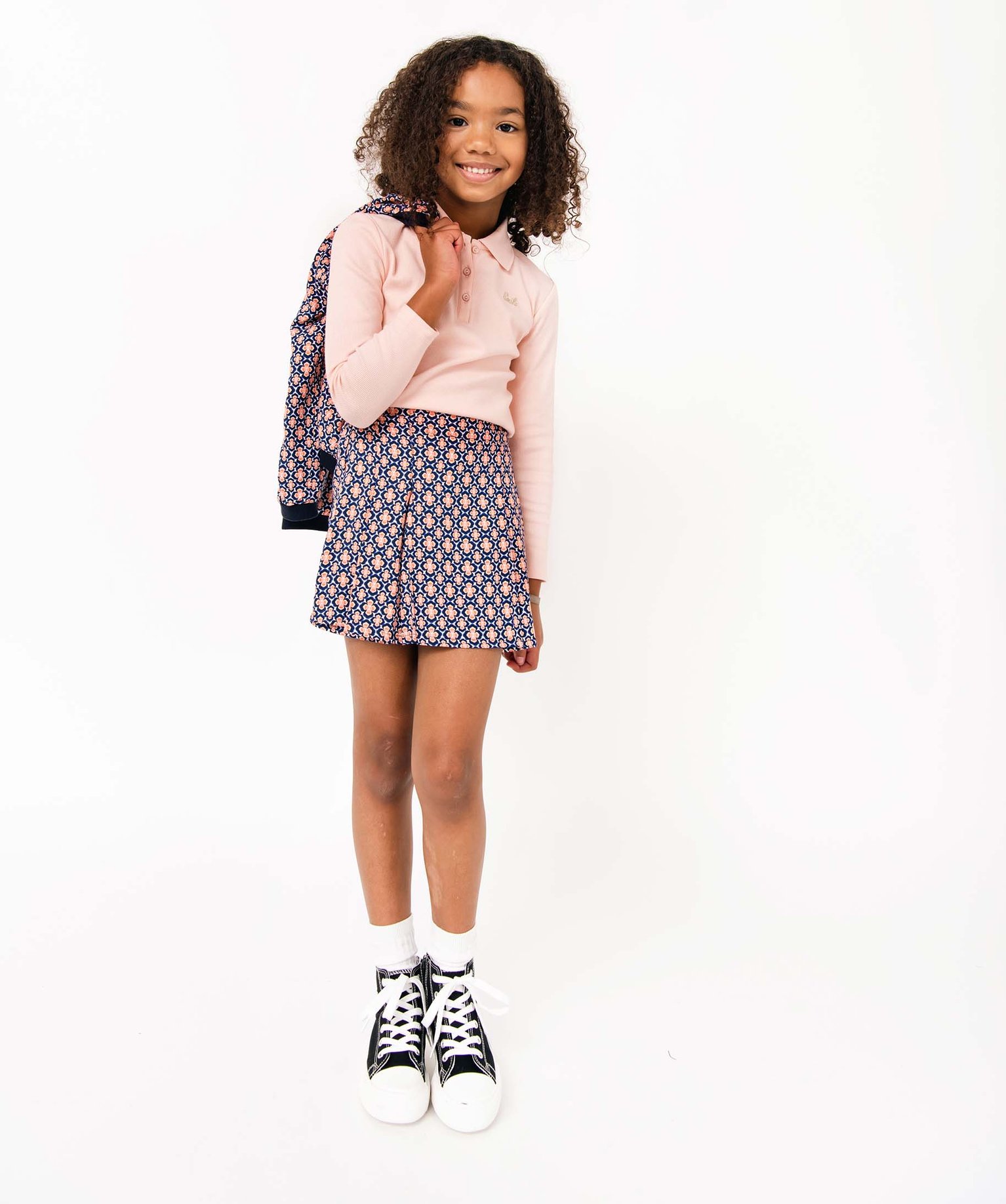Tee-shirt fille à manches longues et col polo rose | GEMO