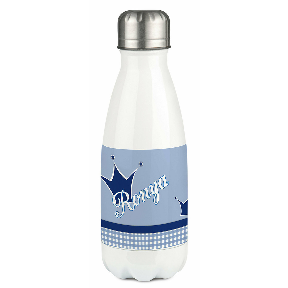 Edelstahl Kinder Thermoflasche / Trinkflasche bunt Krone Farbe blau Spülmaschinenfest, Auslaufsicher, Bruchfest, Doppelwandig, Für Heißgetränke geeignet, Mit Deckel, Isoliert