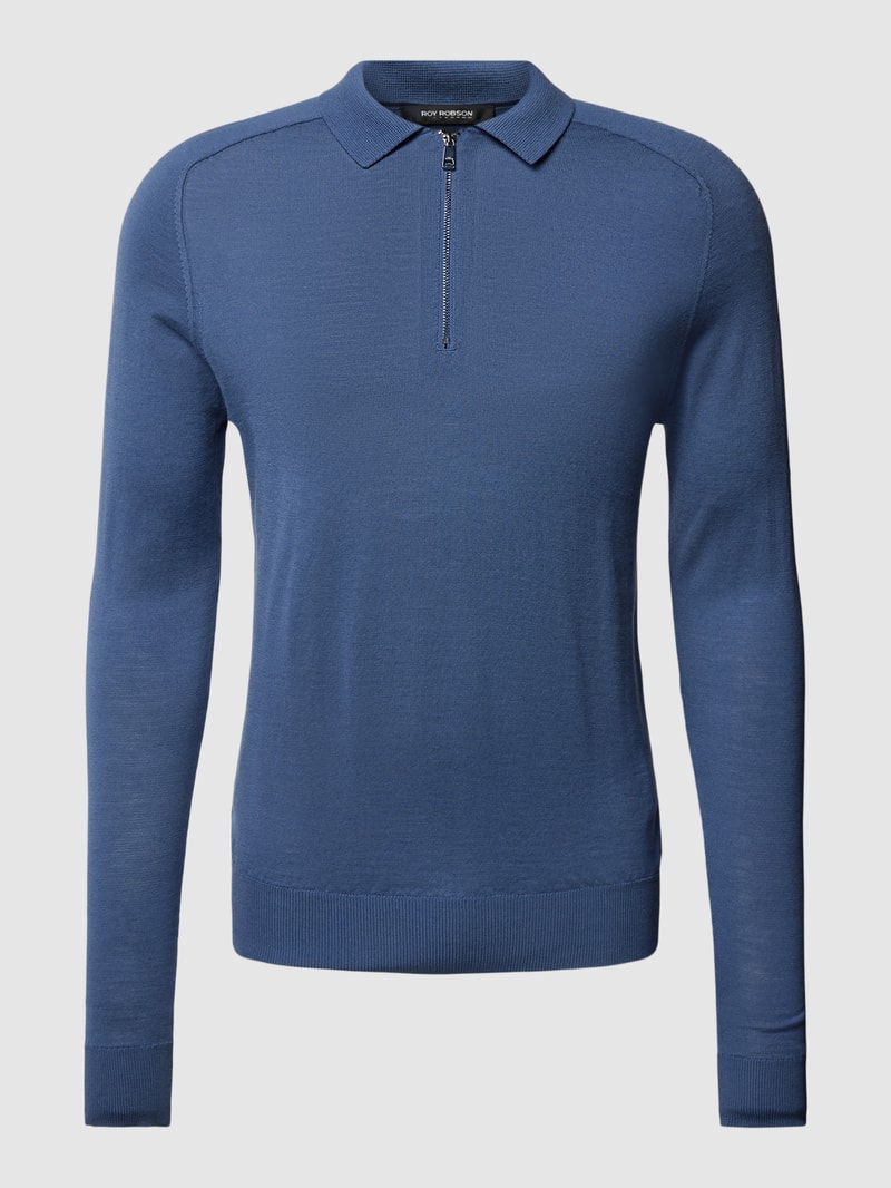 Pullover mit Polokragen aus Schurwolle in hellblau