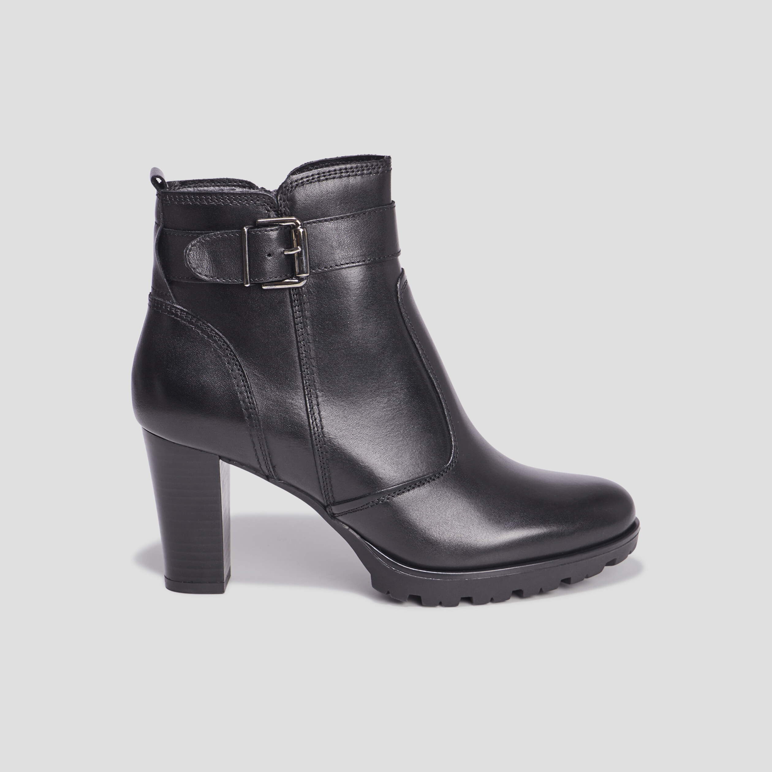 Bottines à talons avec boucles en cuir noir femme | La Halle