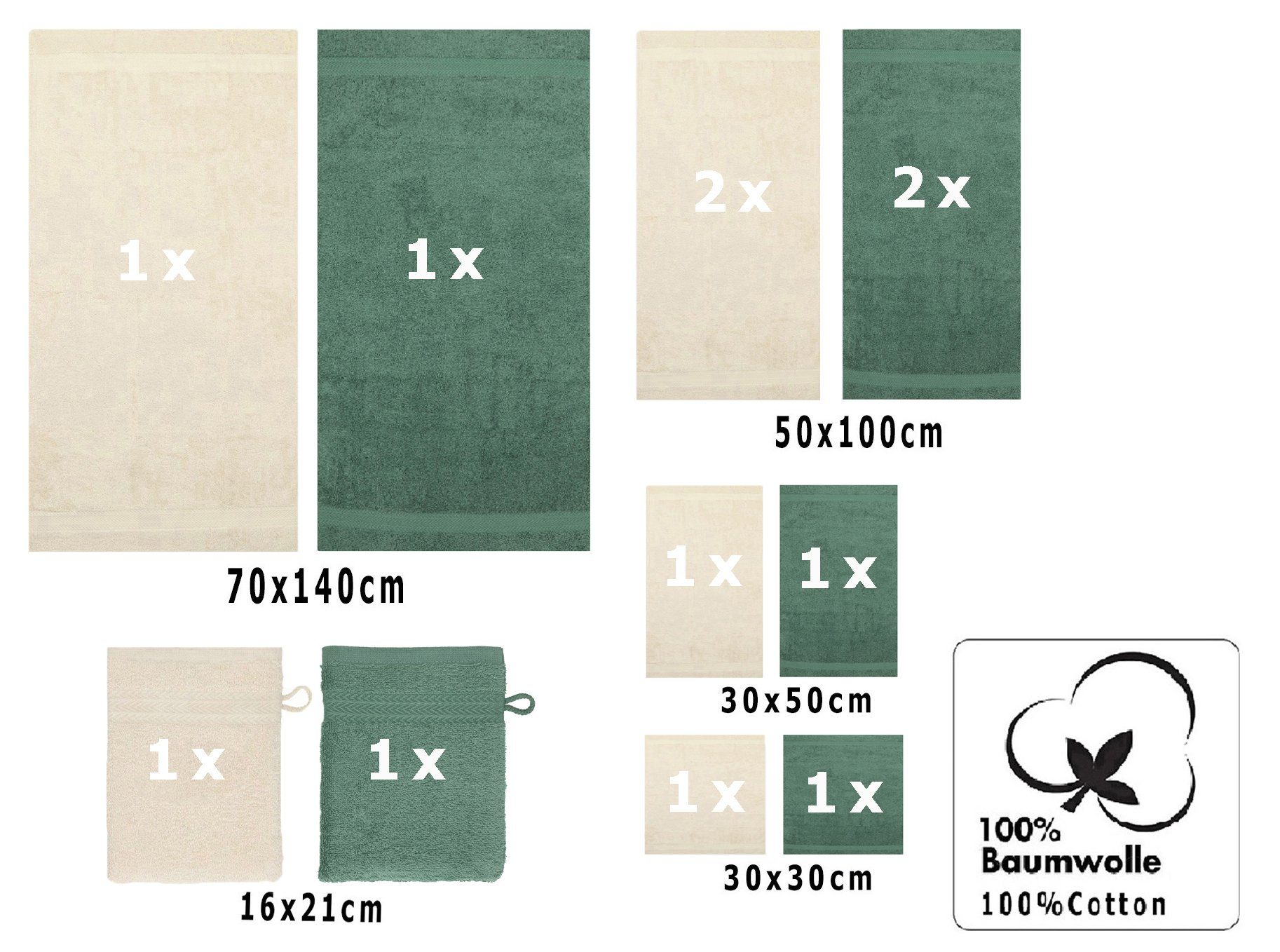 Betz Handtuch Set 12-TLG. Handtuch Set Premium Farbe Sand/tannengrün, 100% Baumwolle, (12-tlg)