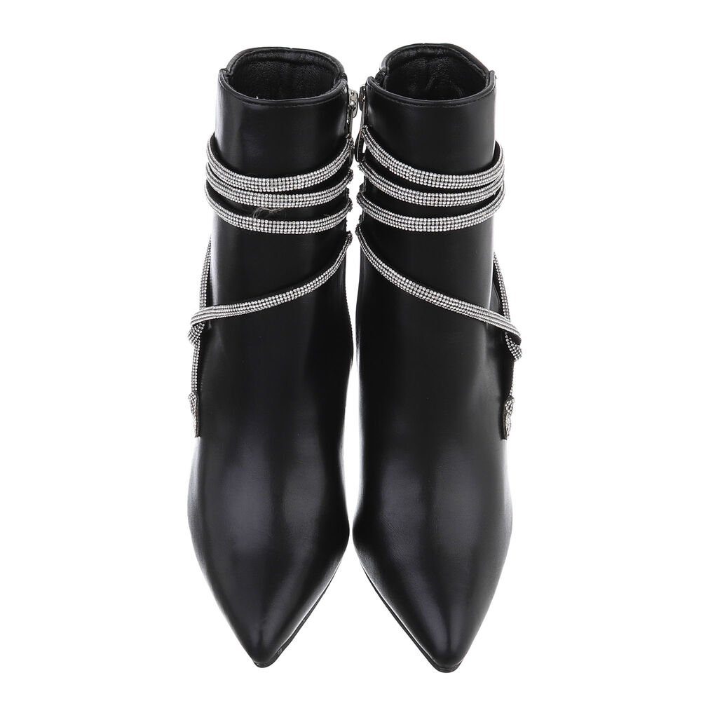 Ital-Design Damen Abendschuhe Elegant High-Heel-Stiefelette Pfennig-/Stilettoabsatz High-Heel Stiefeletten in Schwarz