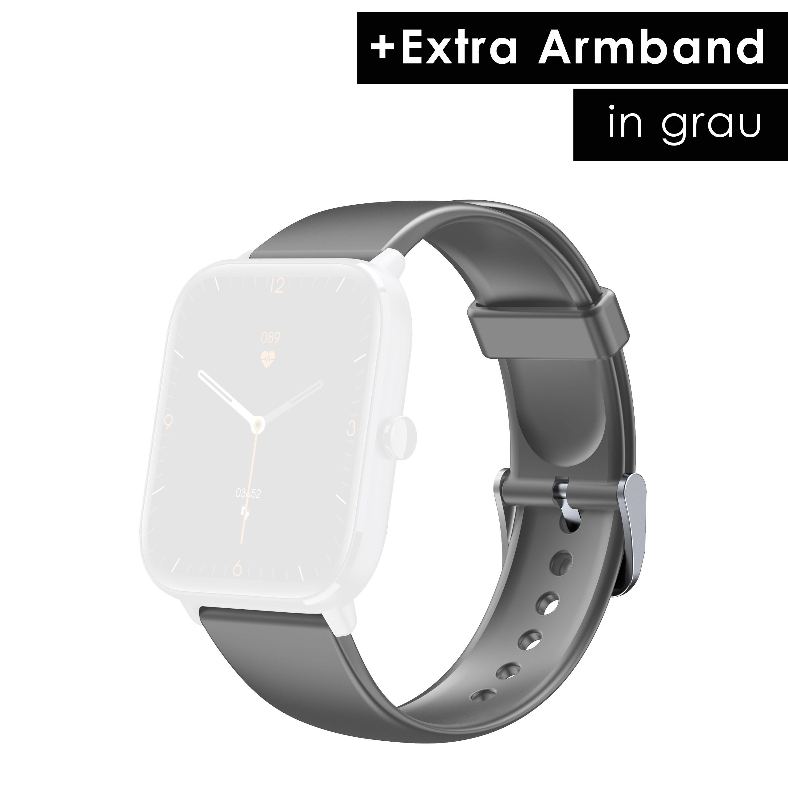 Levowatch L11 Smartwatch (4,3 cm/1,7 Zoll), Wechselband, Thermometer, Alu-Umrandung, 24 Sportmodi (2x Armbänder), Herren