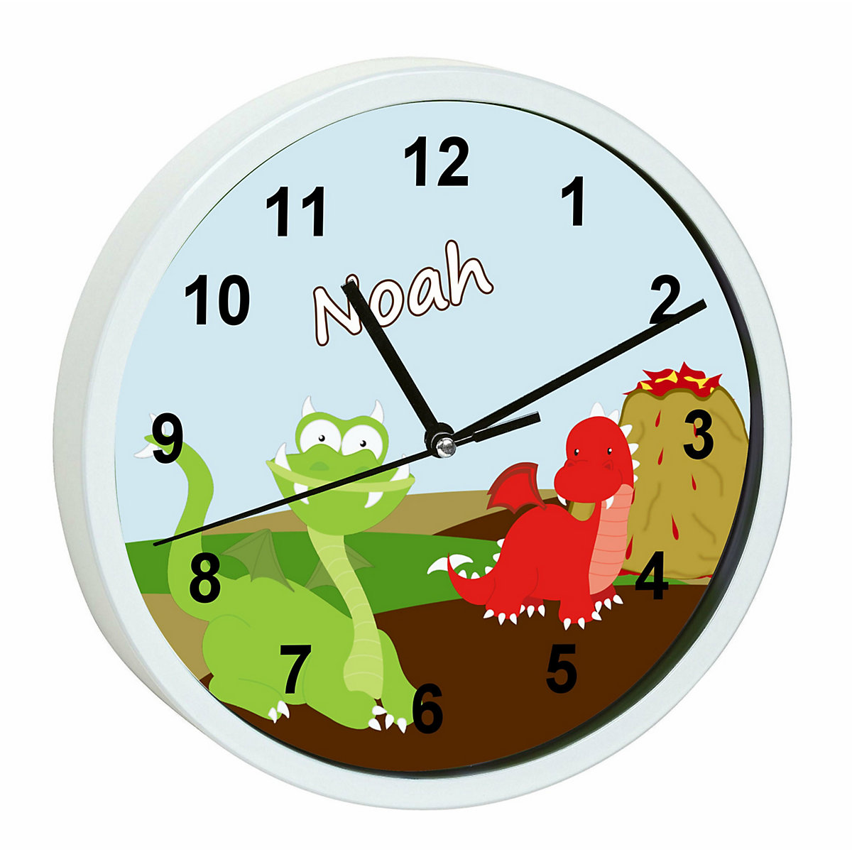 Kinder Wanduhr personalisiert mit Name Drache