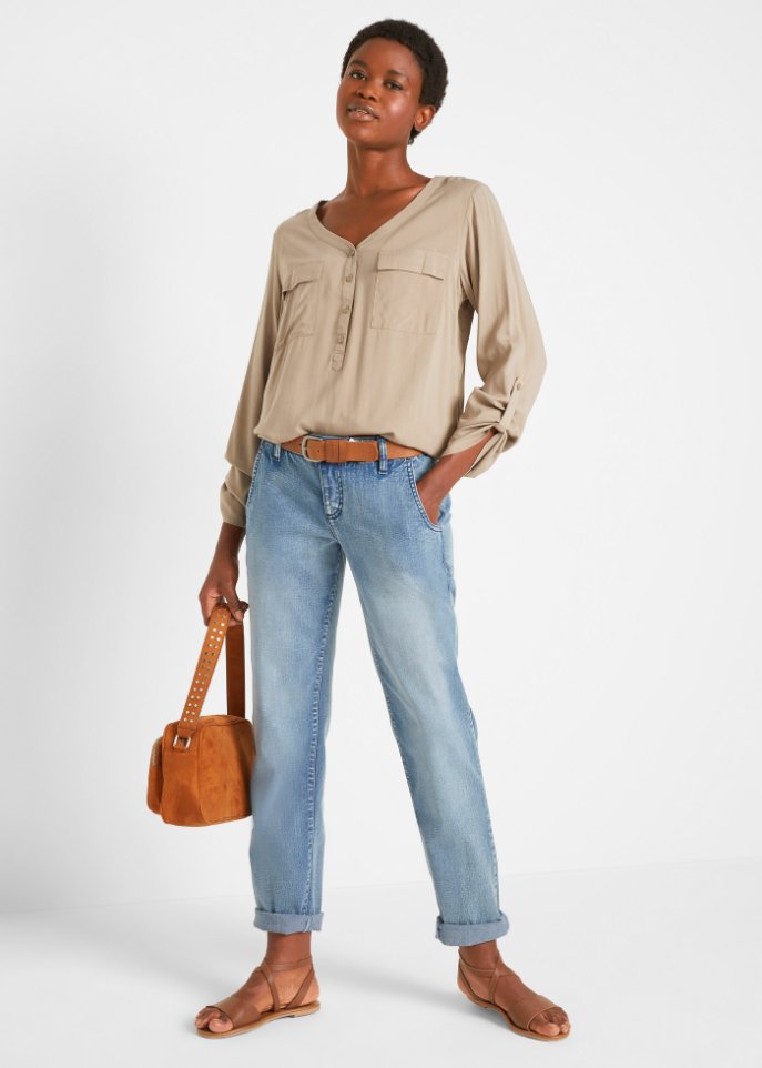 Soft-Stretch-Jeans im Chinostil, verkürzt