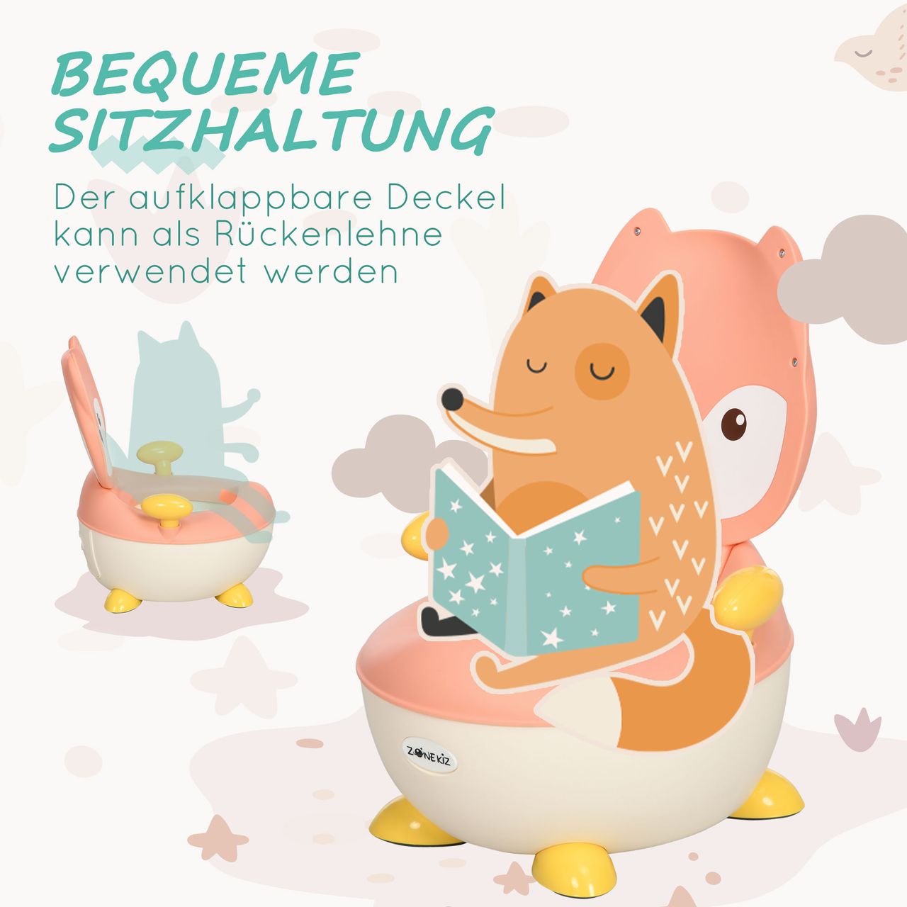 ZONEKIZ Kinder Töpfchen Kindertoilette im Fuchs-Design, Babytöpfchen mit Griff