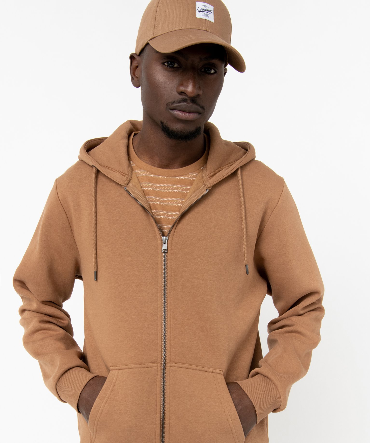 Sweat zippé à capuche homme marron | GEMO