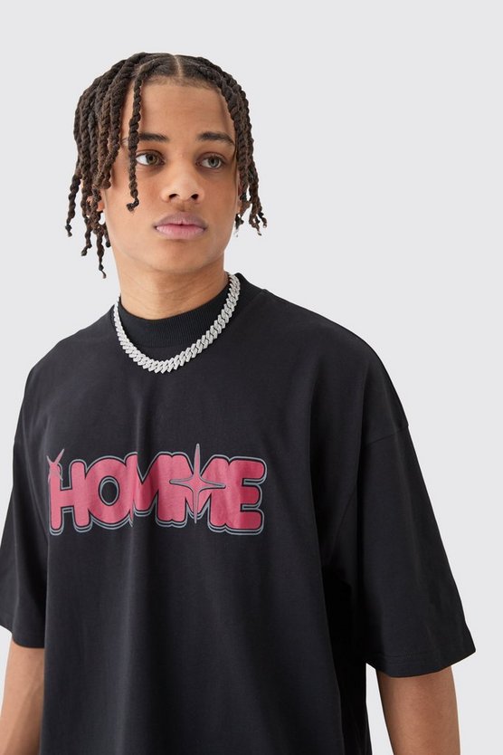 Kastiges Oversize T-Shirt mit Homme Stern Print