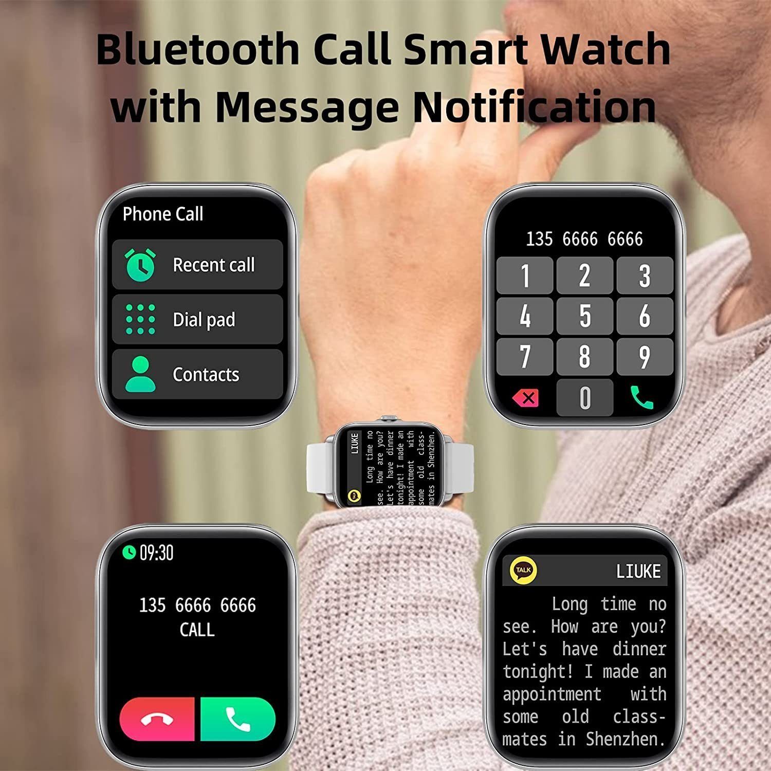 Mutoy smartwatch,Fitness Tracker uhr für Damen Herren mit Telefonfunktion Smartwatch (Fitnessuhr mit Telefonfunktion 1,7