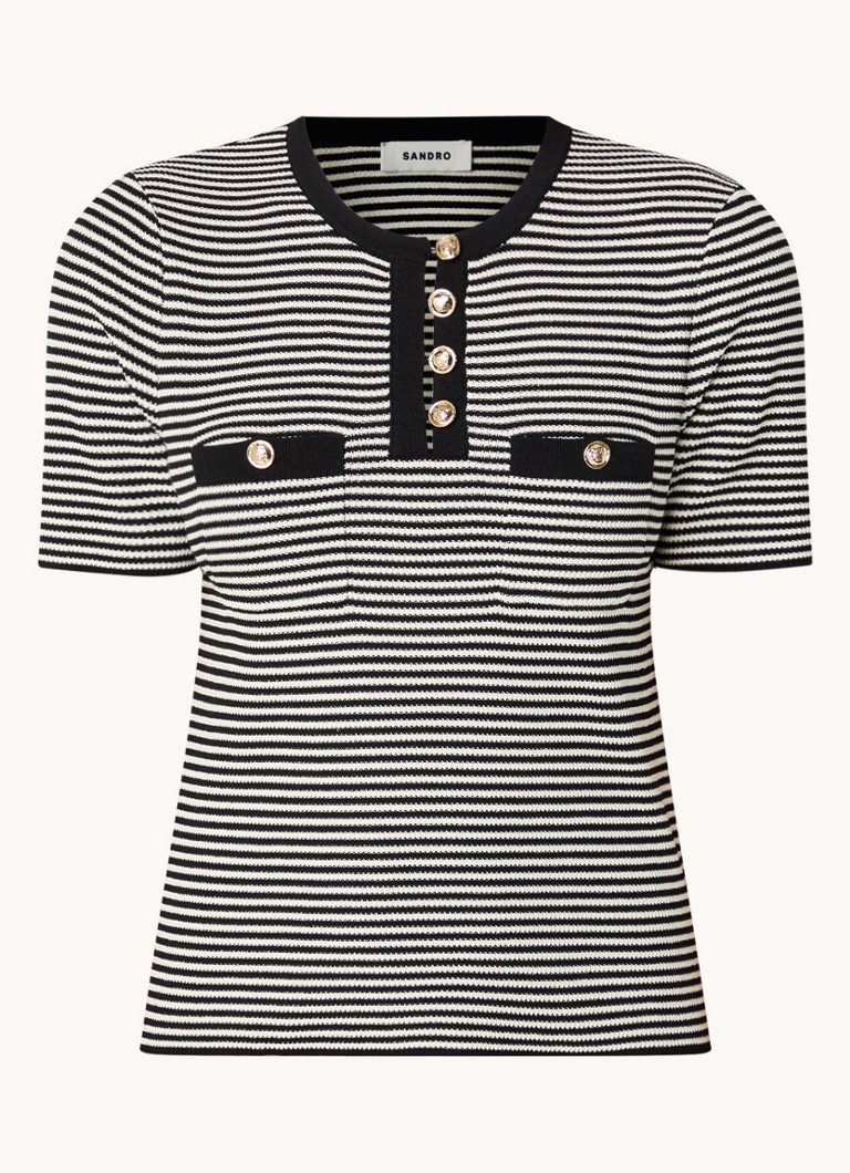 Sandro Fine-knit top with stripe print and chest pockets