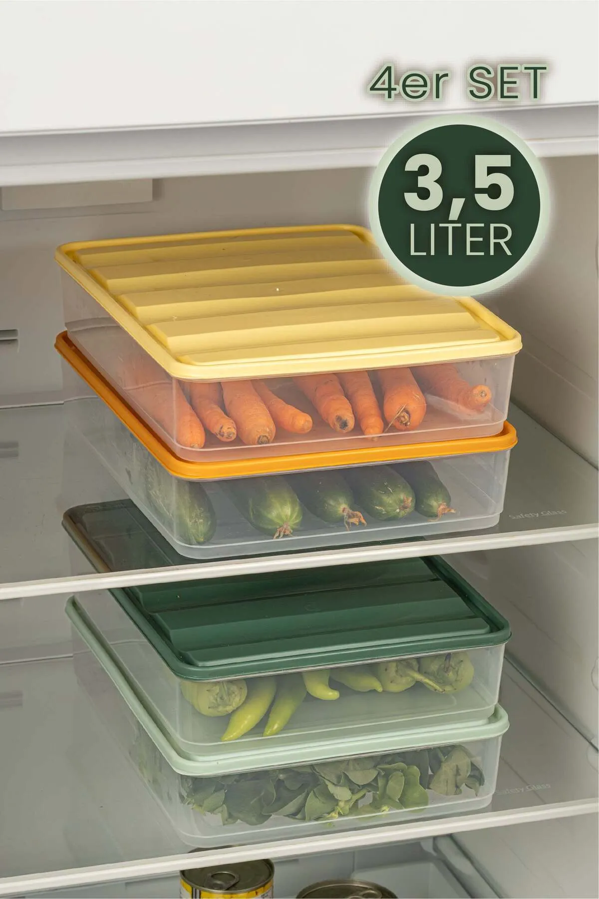Viwares  4 Teilig Bella Kühlschrank Organizer 3,5 Liter Bunt Vorratsbehälter