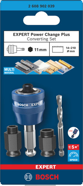 Bosch Blue Accessories 2608902039 EXPERT Power Change Plus konverteringssett sekskantet skaft 11 mm HSS-G 7,15 x 45 x 85 mm 2 adaptermuttere