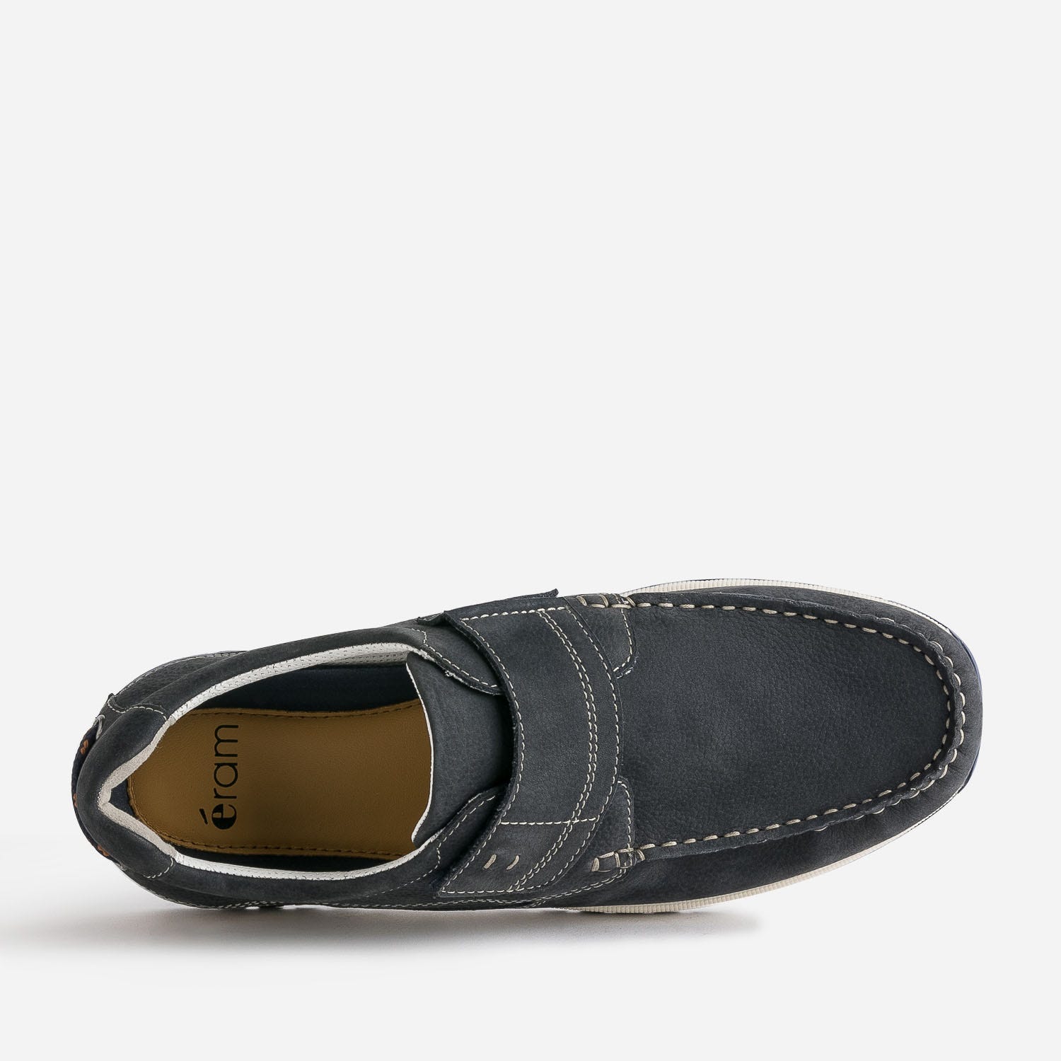 Chaussure-bateau marine en cuir à scratch