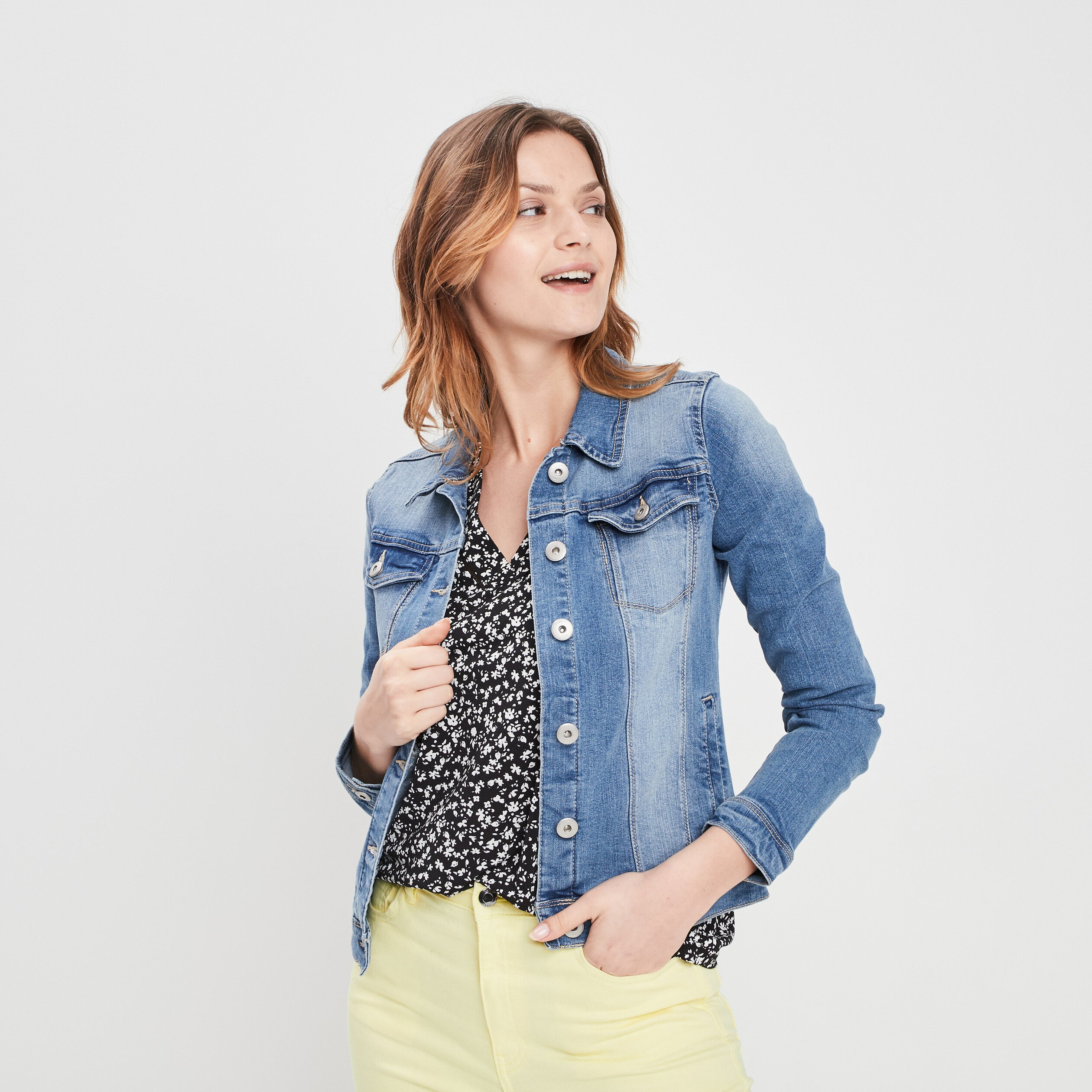 Veste droite en jean denim double stone femme | La Halle