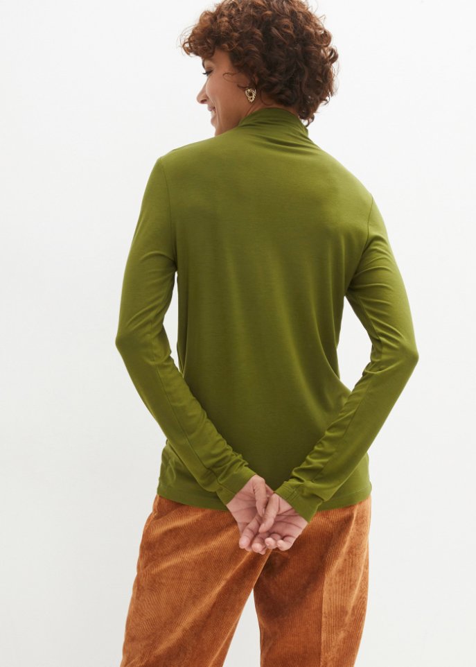Langarmshirt mit gerafftem Stehkragen