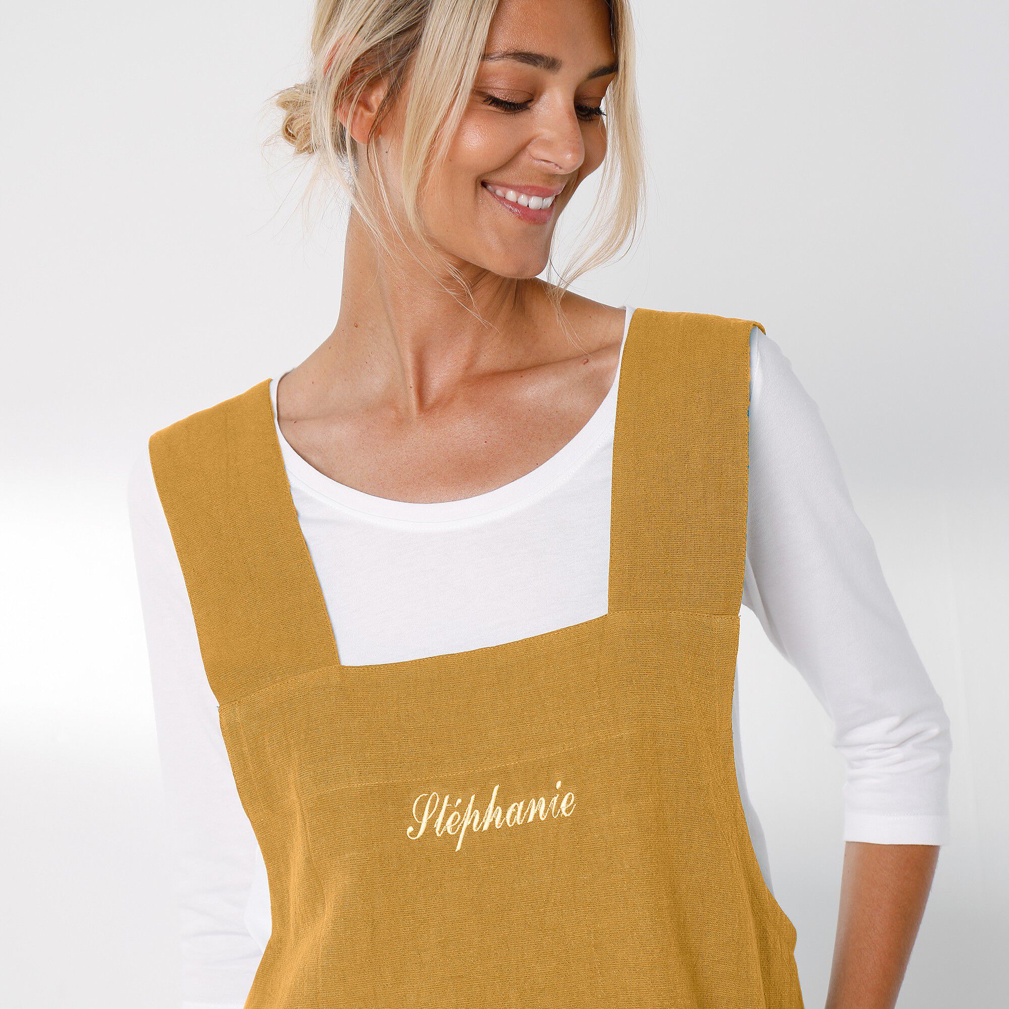 Tablier de cuisine japonais coton et lin uni personnalisable