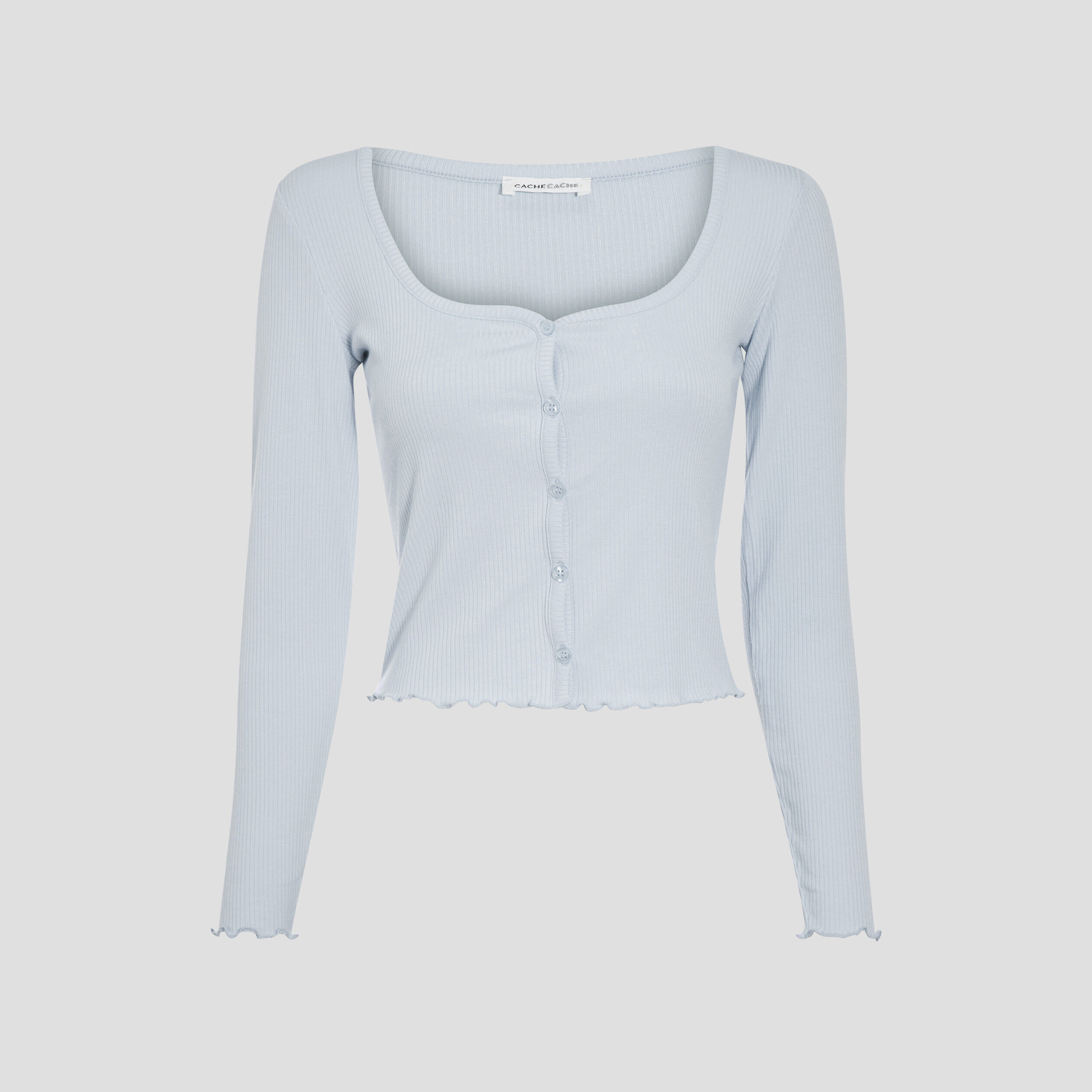 Gilet boutonné manches longues bleu pastel femme | Cache Cache