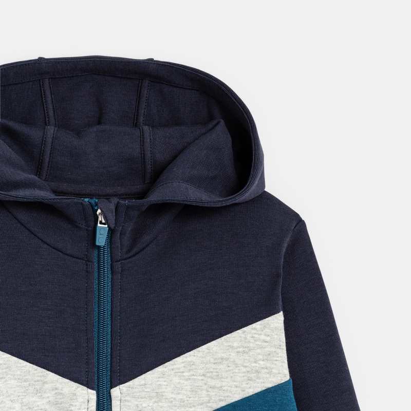 Sweat-shirt 3 couleurs à capuche bleu garçon