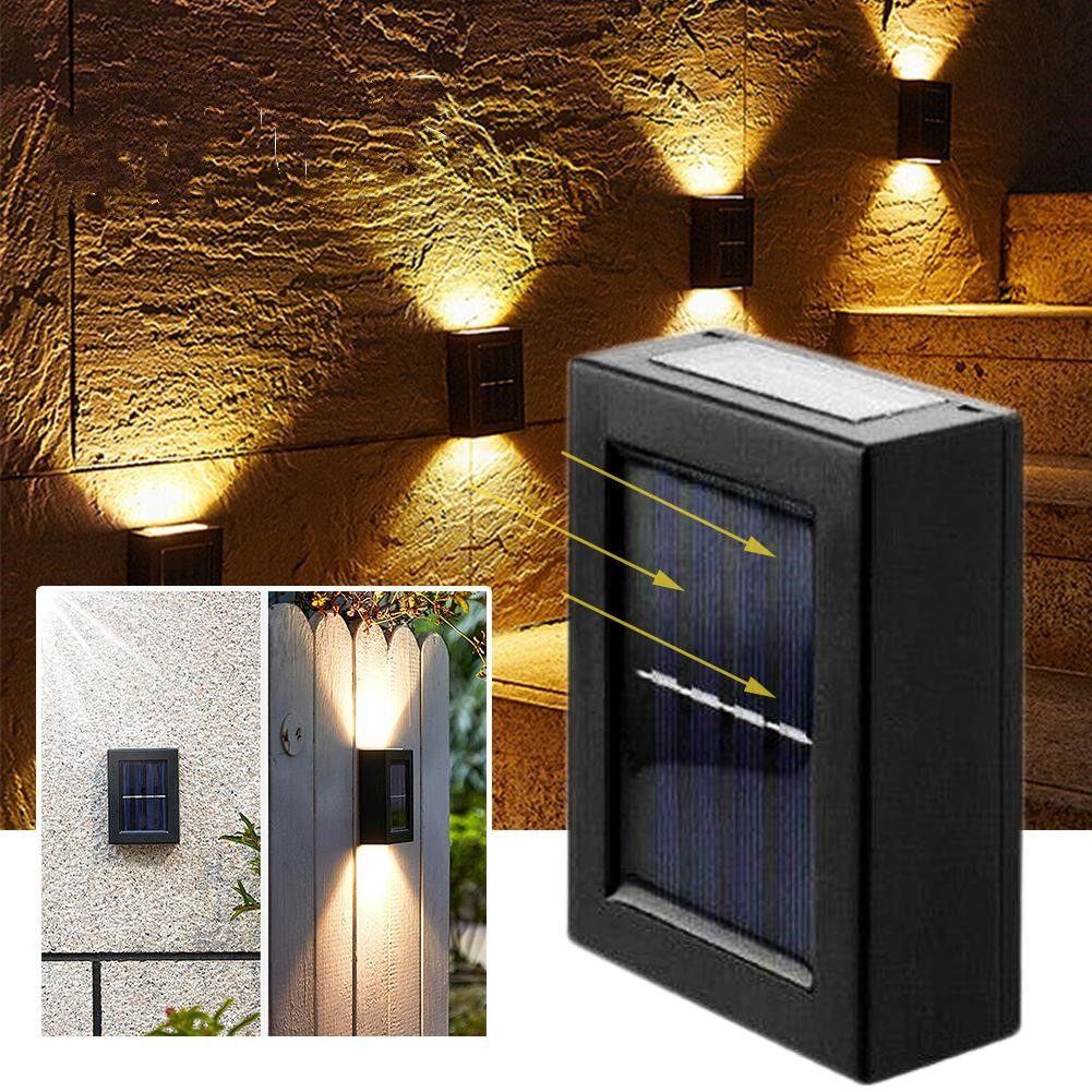 LETGOSPT Außen-Wandleuchte 4 Stück LED Solarleuchte Solarlampe Außen Wandlampen Up Down, LED fest integriert, Warmweiß, Solarleuchten für Außen, Solar LED Wandleuchte Aussen Warmweiß Solarlicht, für Veranda Pfad Garage, Garten Solarleuchte