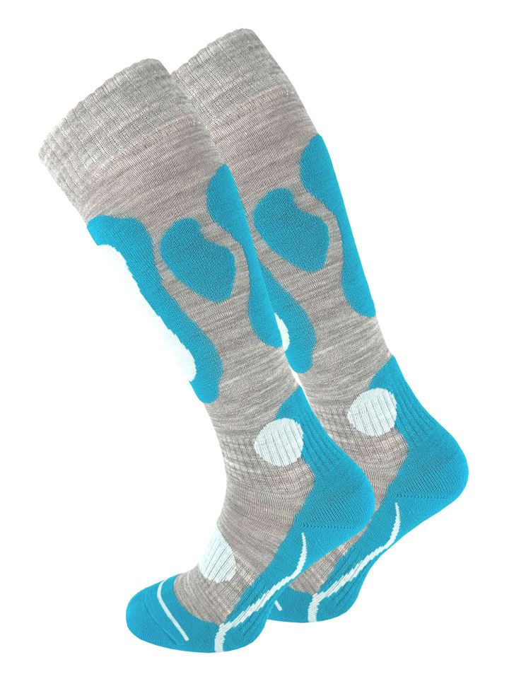 Cotton Prime® 2 Paar Skisocken mit Spezialpolsterung Skistrümpfe in türkis/grau günstig kaufen