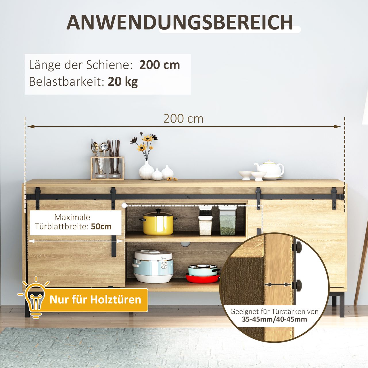 HOMCOM Schiebetürsystem Laufschiene für doppelte Holztüren Kohlenstoffstahl