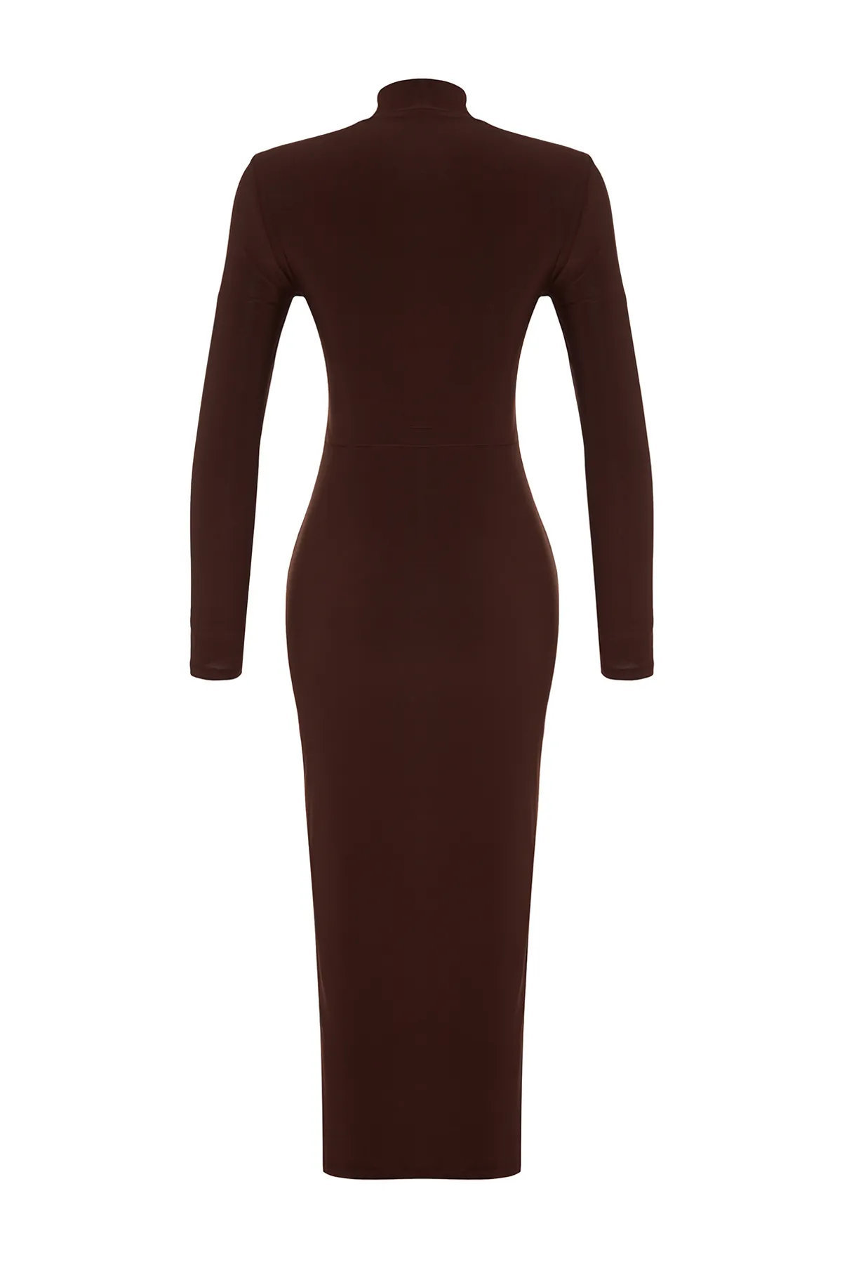 Trendyol Collection  Braunes, tailliertes/tailliertes Maxi-Bleistiftkleid aus flexiblem Strick mit Stehkragen TWOAW24EL00614