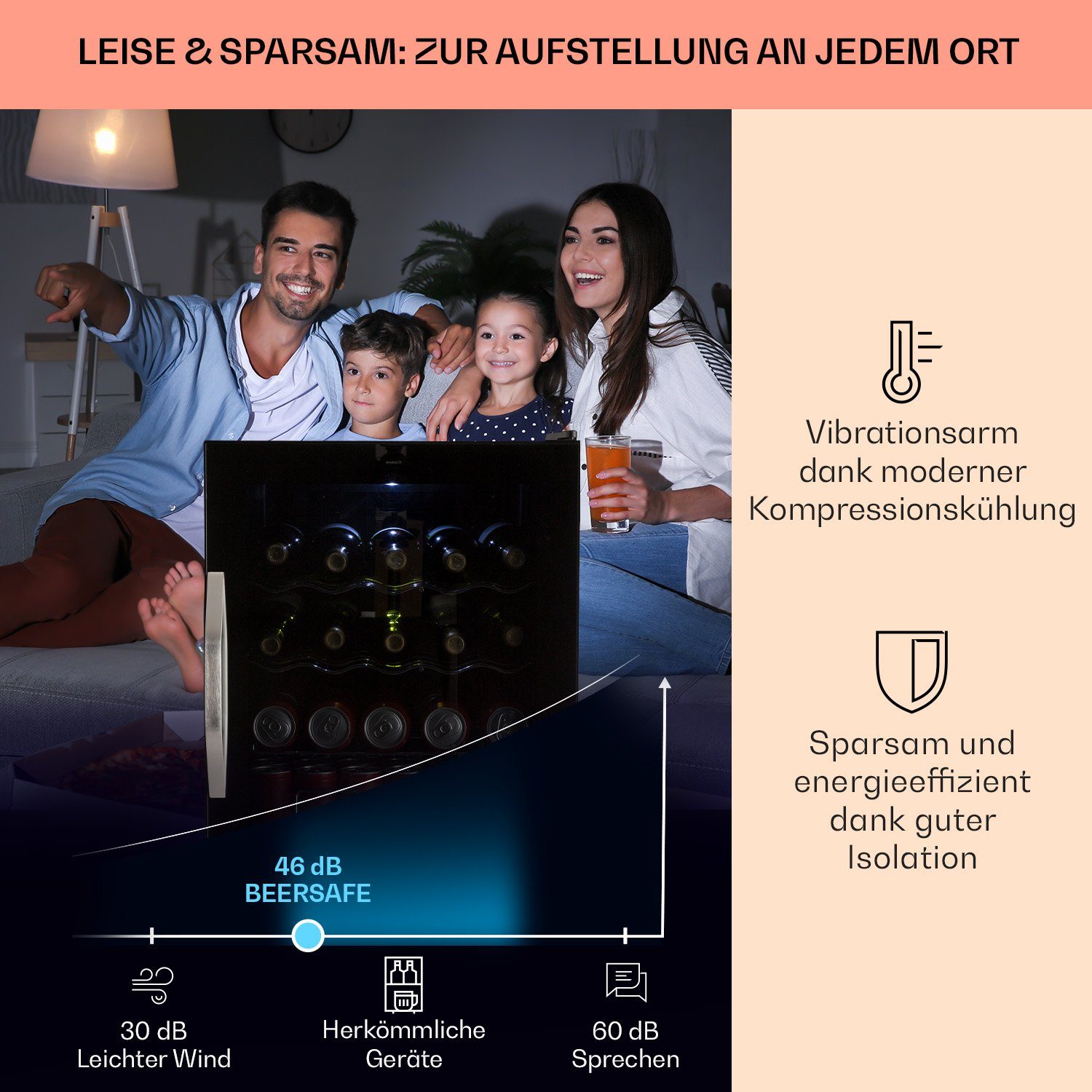 Klarstein Getränkekühlschrank HEA-BeersafeXL-onyx 10032871A, 63 cm hoch, 47 cm breit, Bier Hausbar Getränkekühlschrank Flaschenkühlschrank Glastür
