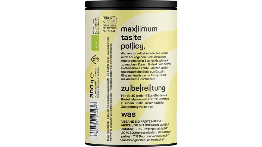 NADURIA Bio Vegan Shake Bourbon Vanille 300 g