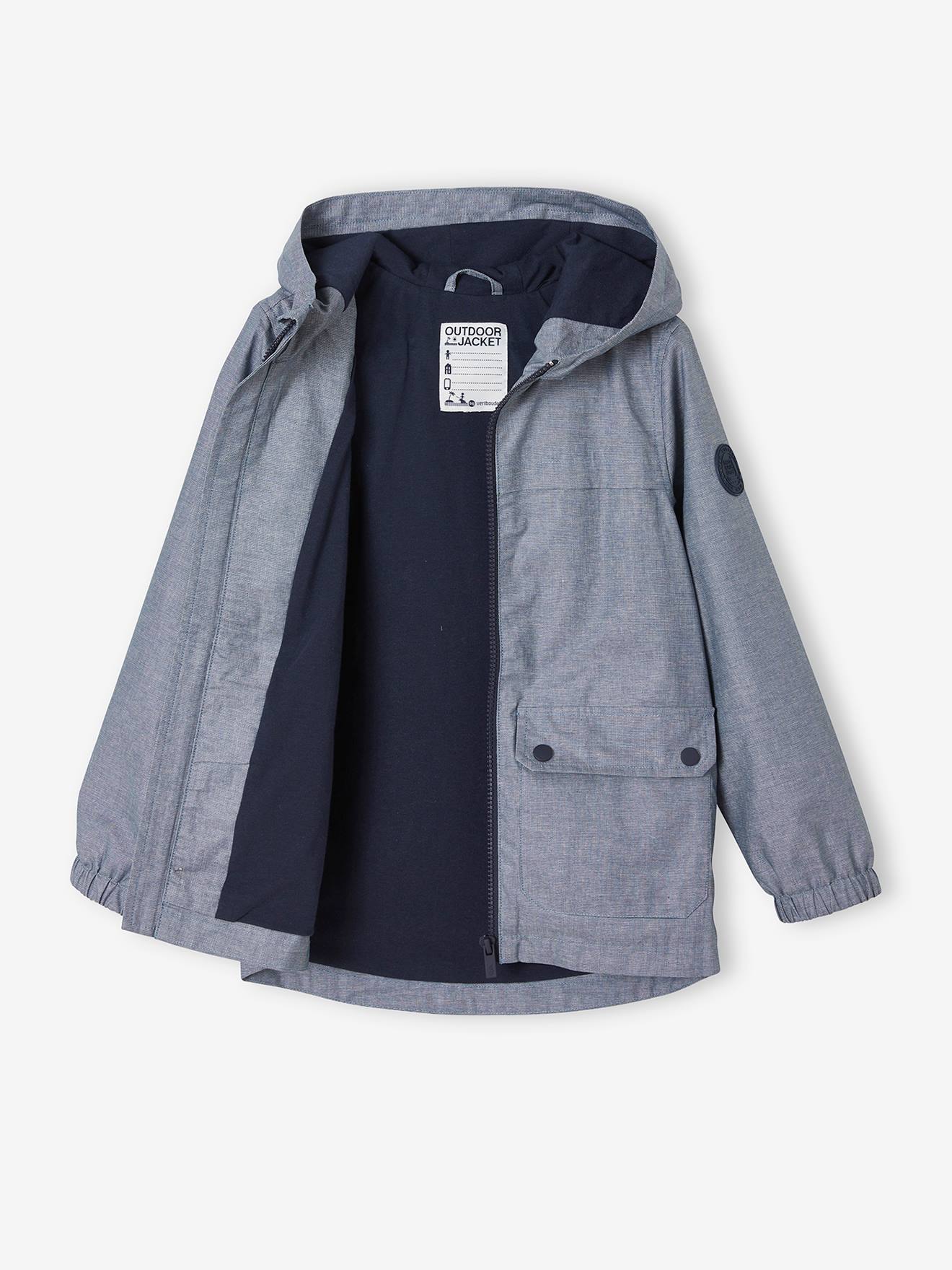 Coupe-vent à capuche garçon en chambray déperlant chambray