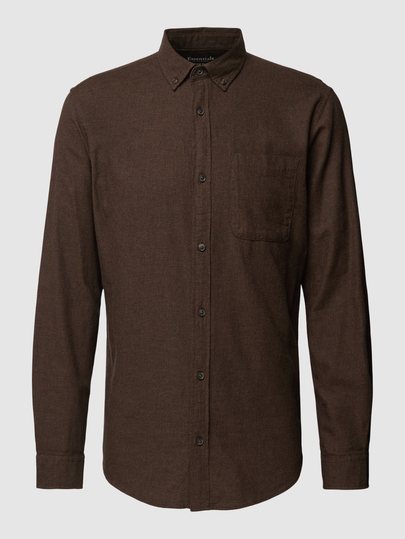 Regular Fit Freizeithemd mit Button-Down-Kragen Modell 'CLASSIC' in dunkelbraun meliert