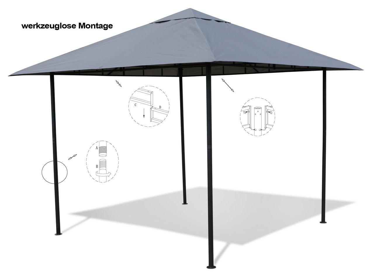 Grasekamp Antikpavillon Amalfi Flex 3 x 3 m Grau Gartenpavillon Partyzelt