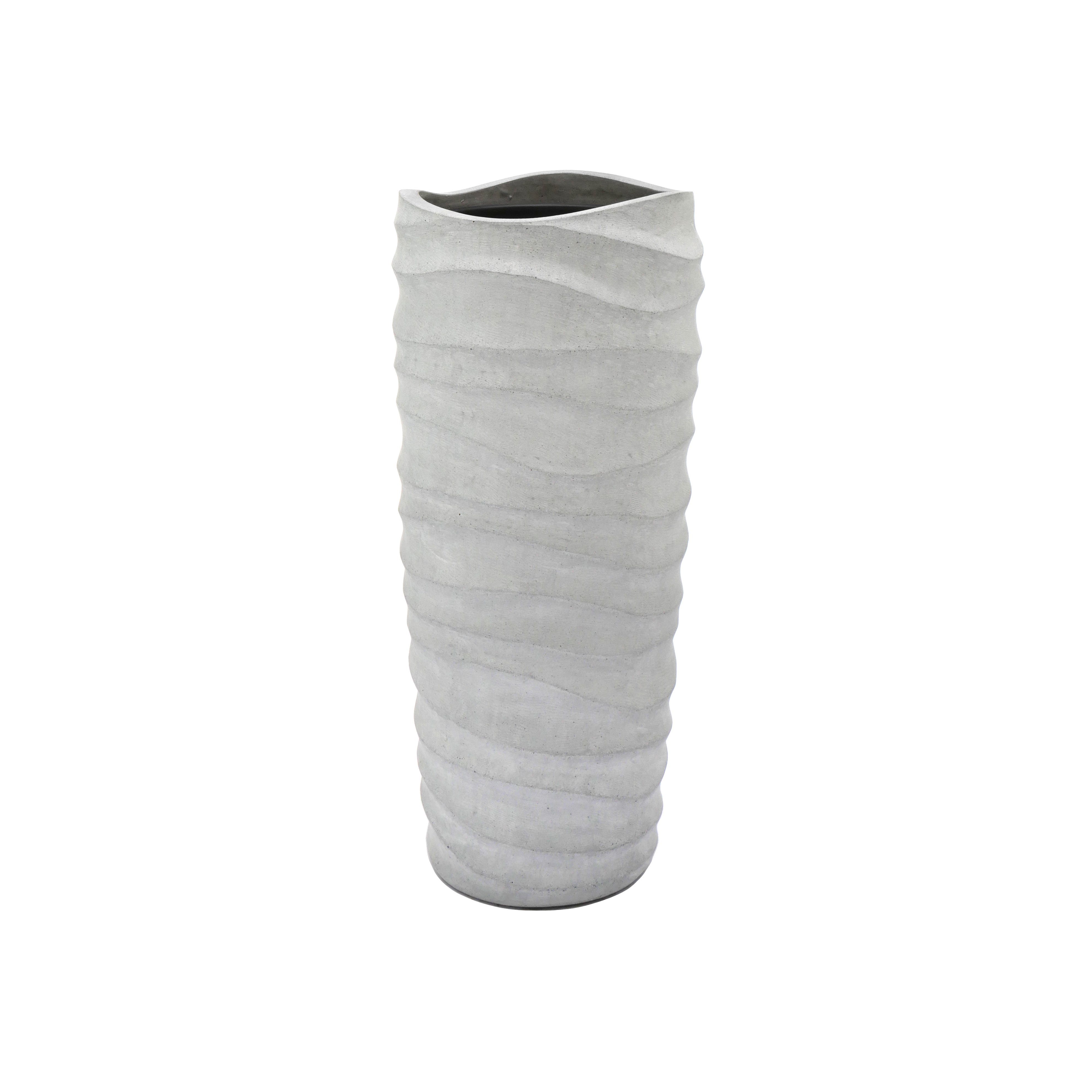 Flingora Bodenvase Curly, mit Einsatz - Fiberglas - Indoor & Outdoor - Zementgrau - Höhe 118 cm