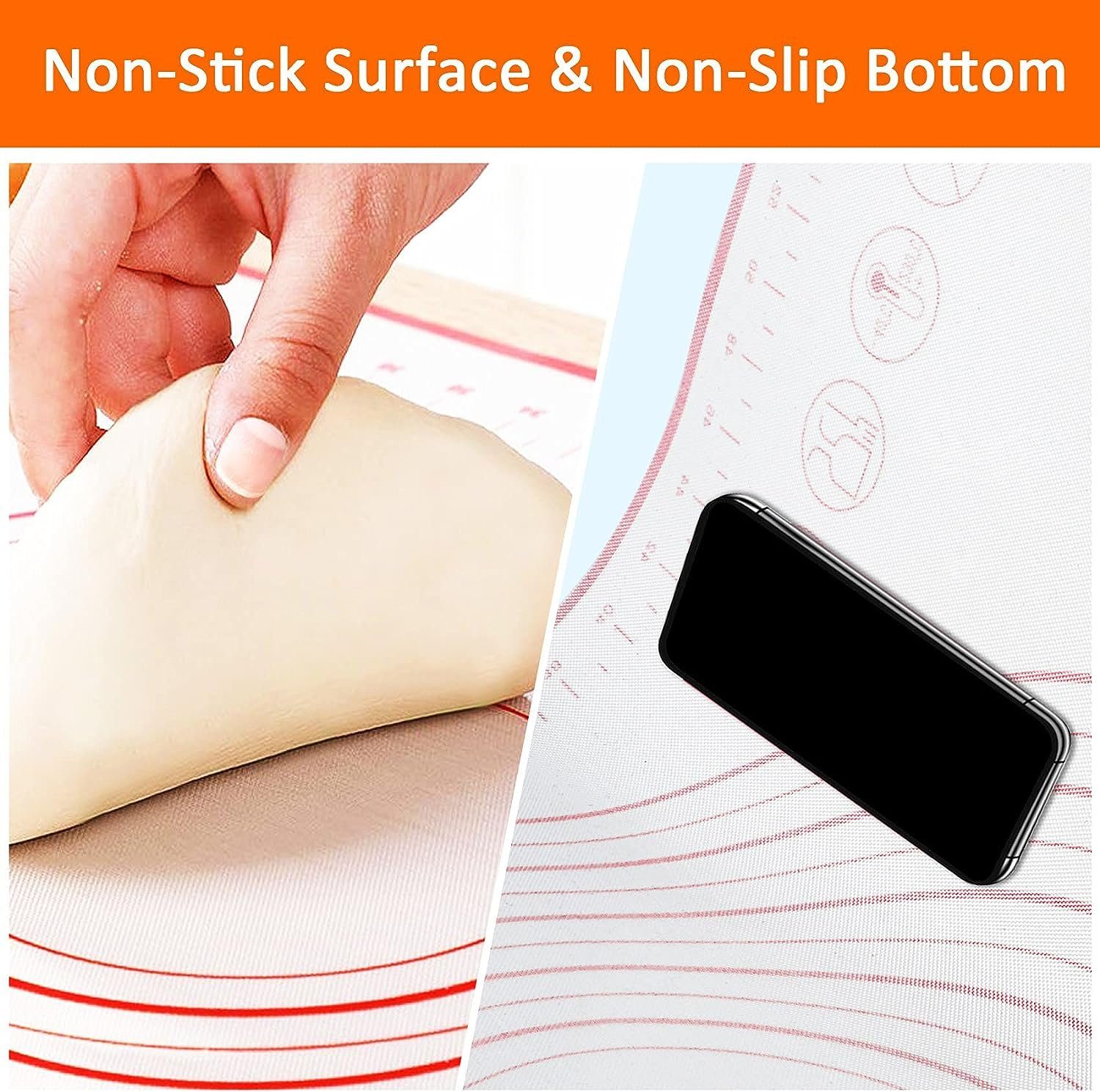 Blusmart Backmatte Silikon Backmatte mit Teigkarte, 40*30cm (Backunterlage, Teigmatte), Antihaft Backunterlage Silikon mit Messung