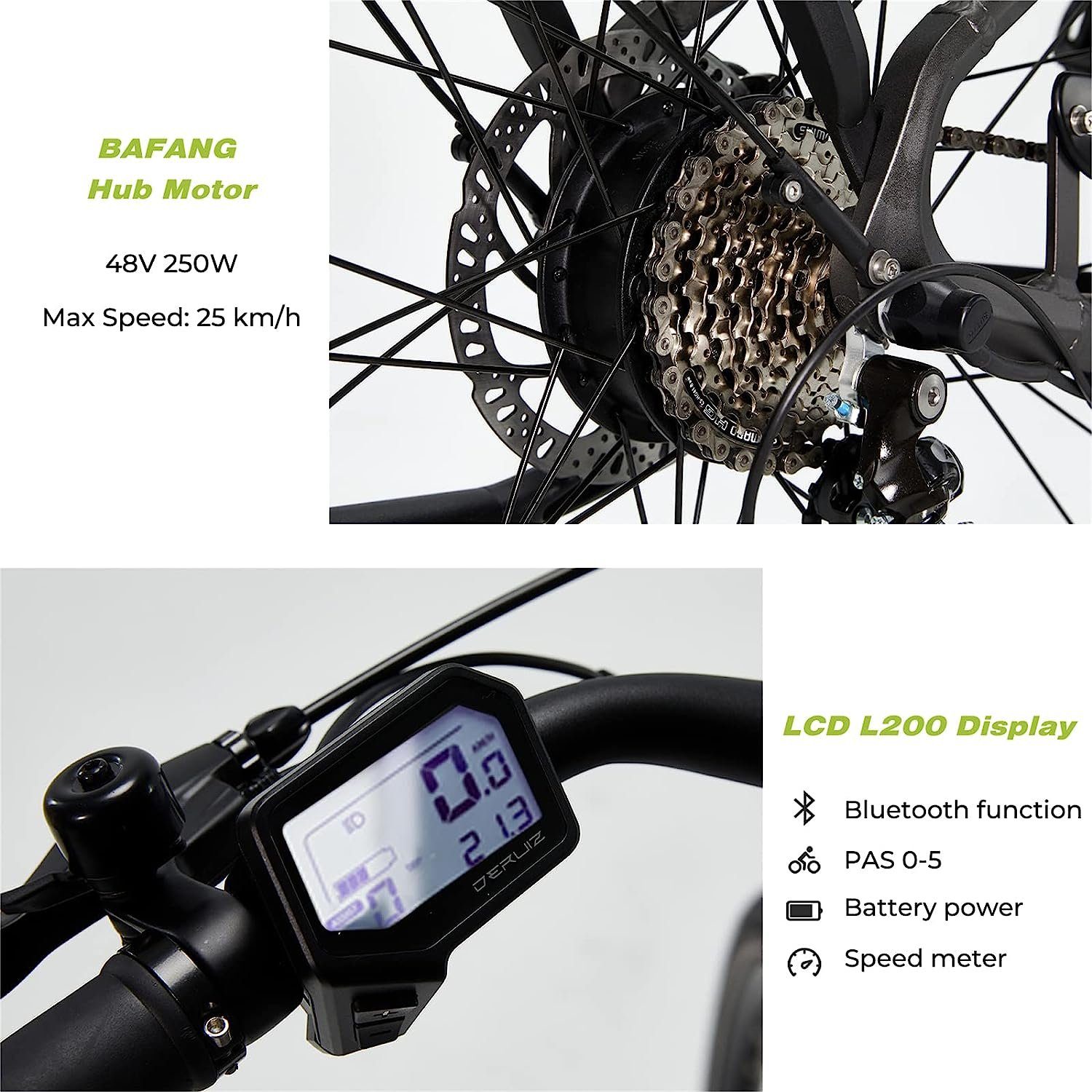 DERUIZ E-Bike Deruiz 28 Zoll Elektrofahrrad, 644 wh Trekking Maximal 120km, 8 Gang SHIMANO SHIMANO ALTUS 11-32T Schaltwerk, Kettenschaltung, Heckmotor, 644,00 Wh Batterie, 644Wh Batterien mit großer Kapazität