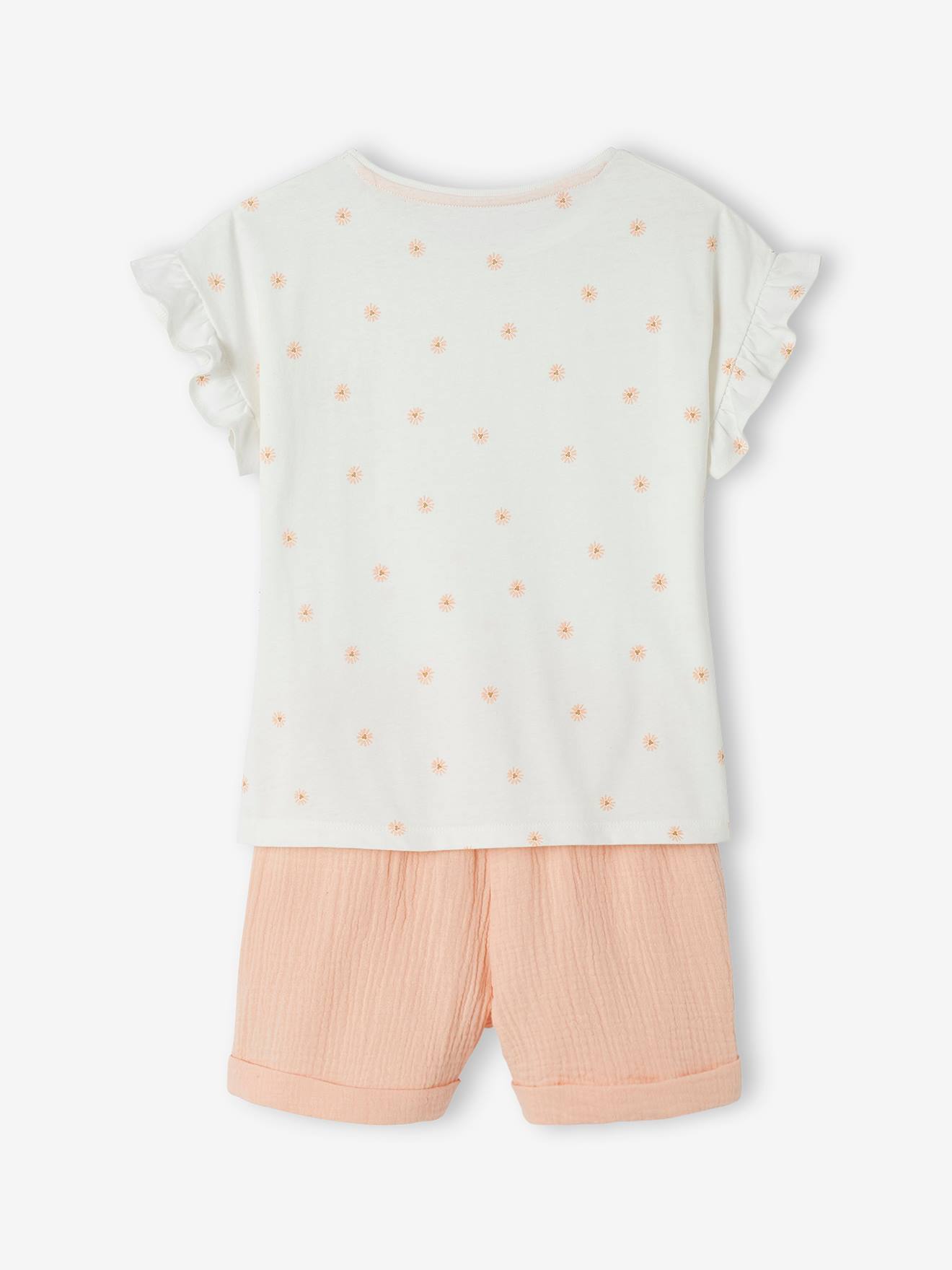 Vertbaudet Mädchen-Set: T-Shirt & Shorts - pfirsich