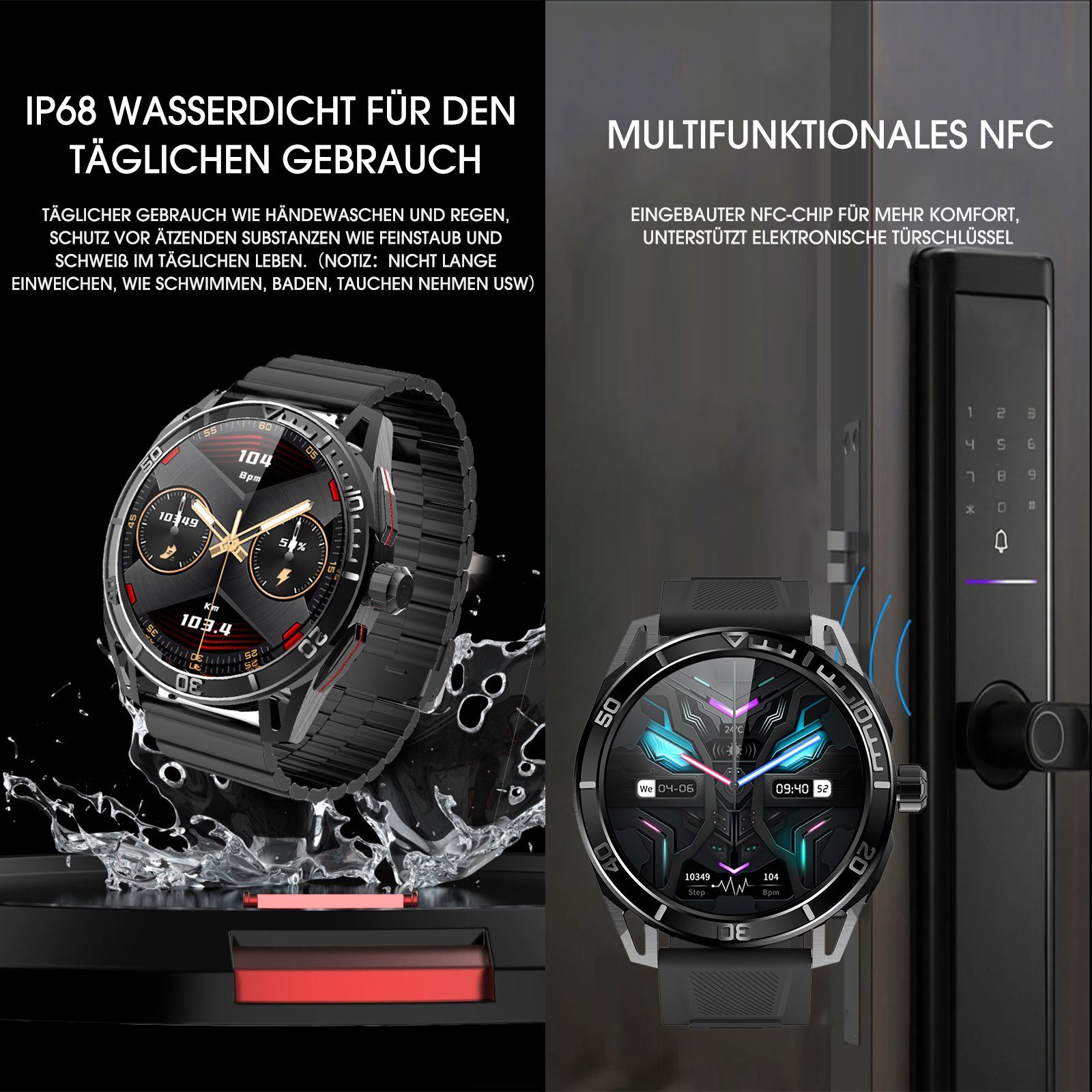 Yuede AMOLED Smartwatch, Fitness Uhr mit Anruffunktion für Damen und Herren Smartwatch (Rundes 1,43-Zoll-UHD-Full-Touch-AMOLED Farbdisplay Zoll) Gesundheits-Smartwatches mit Blutsauerstoff, Blutdruckmessung, Herzfrequenz, Schlafqualität, Schrittzähle