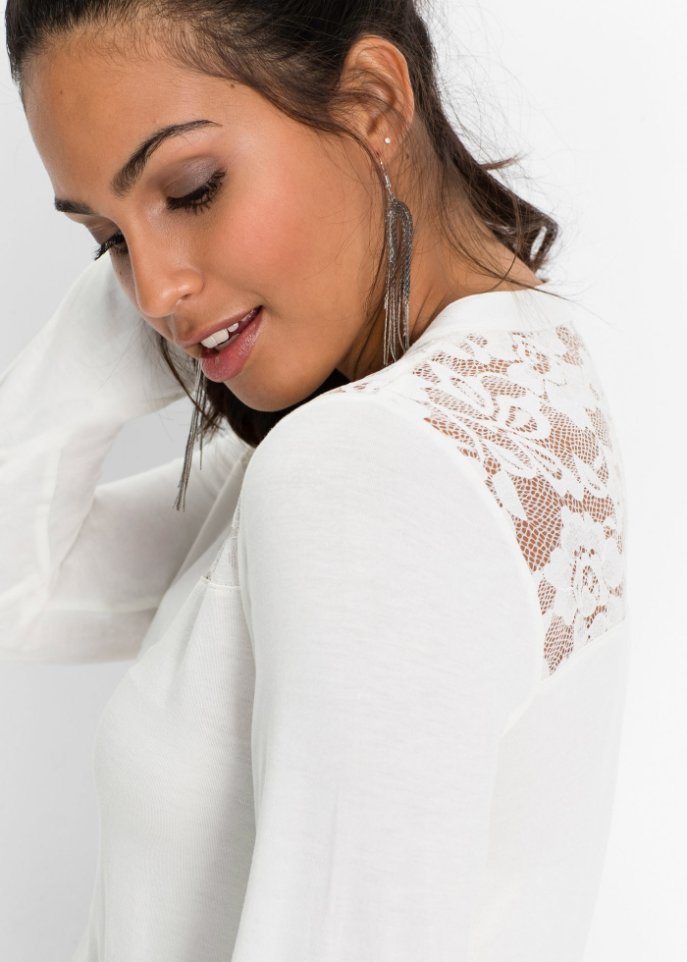 Henleyshirt mit Spitzeneinsatz