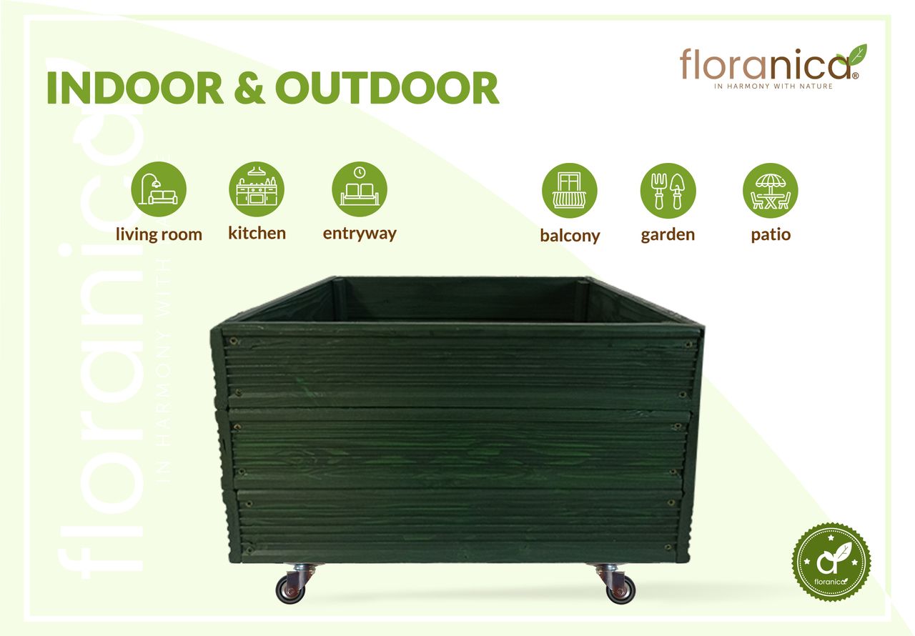 Pemicont Floranica Blumentopf aus Holz Kasten 4 Rollen 50cm x 535cm x 285cm Grün Imprägnierte Lärche Schutzhülle für Kräuter Blumen Haus- und Gartendekoration Innen- und Außeneinsatz