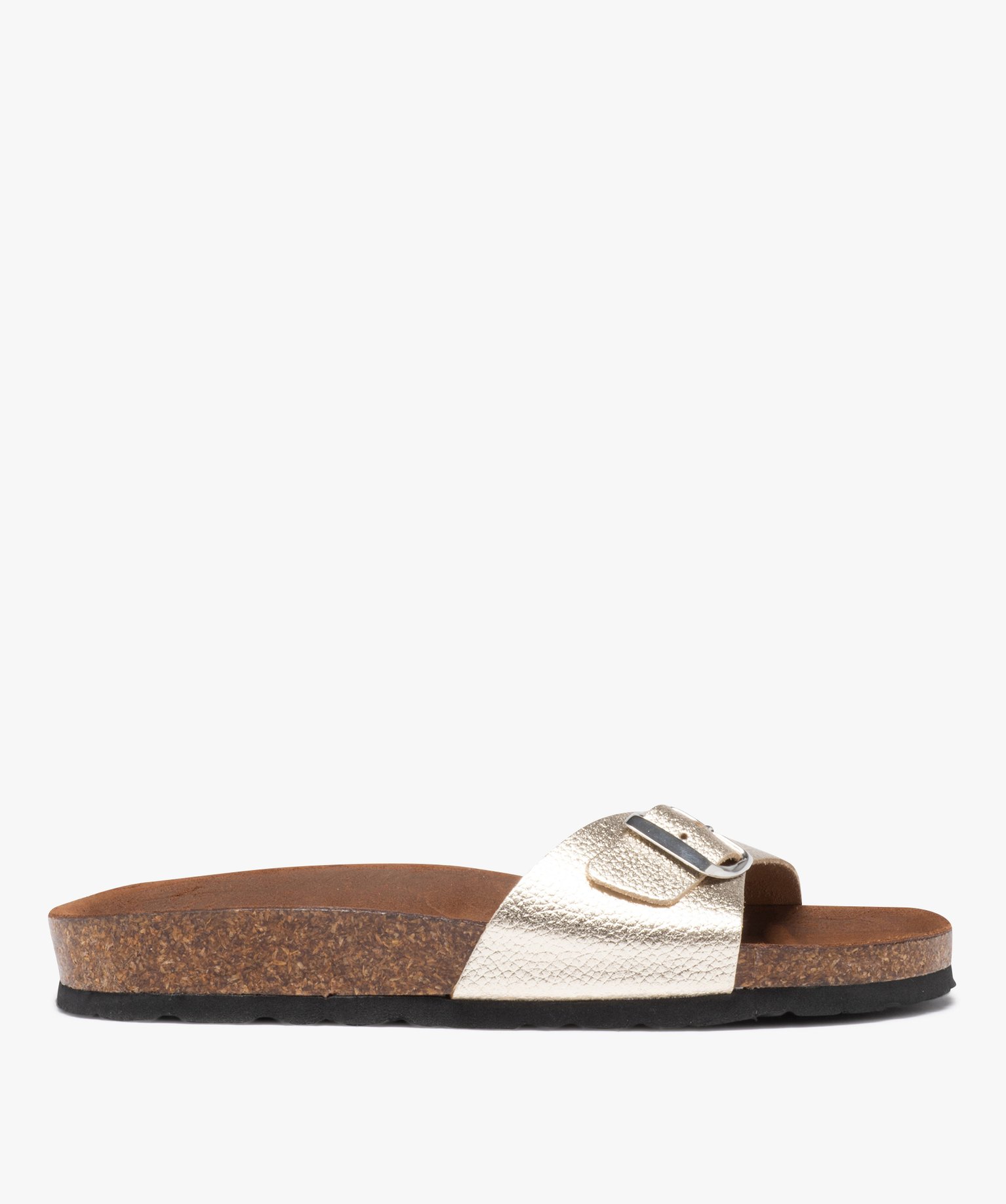 Mules femme à talon plat et bride ajustable en cuir or | GEMO